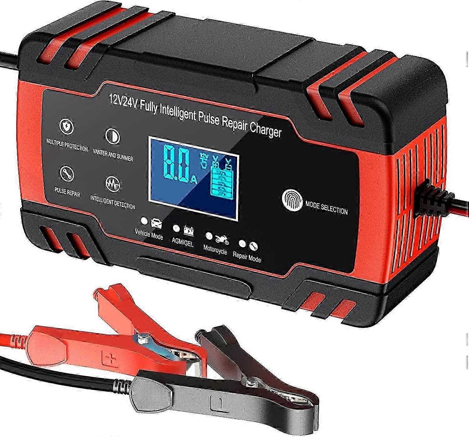12v/24v 8a Intelligent Charger, Portable Charger Maintainer And Auto Function With Lcd Display, For Car Motorcycle Truck, Agm
