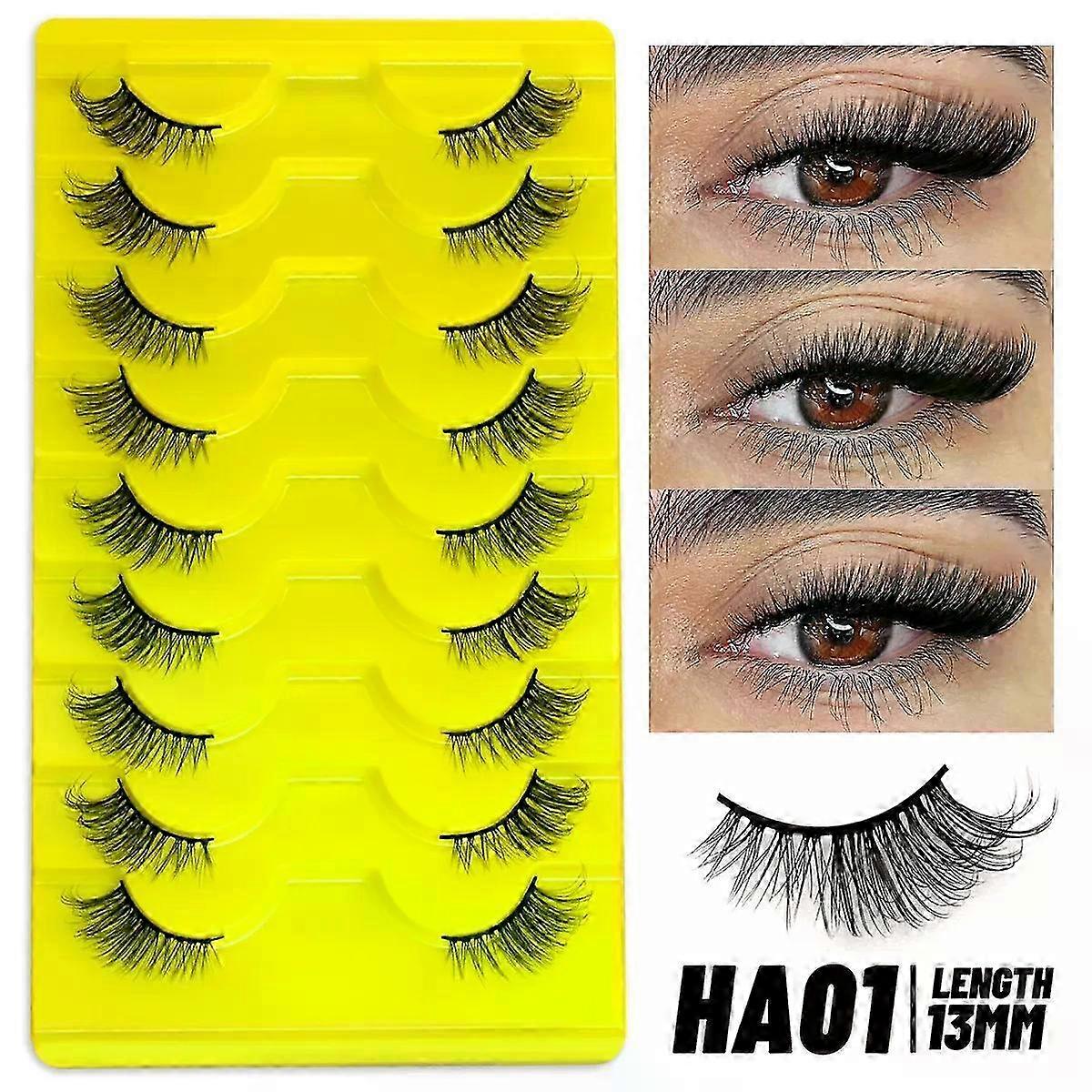 Half Fake Eyelashes Soft Natural Cat Eye Lashes with Invisible Band Fluffy Design