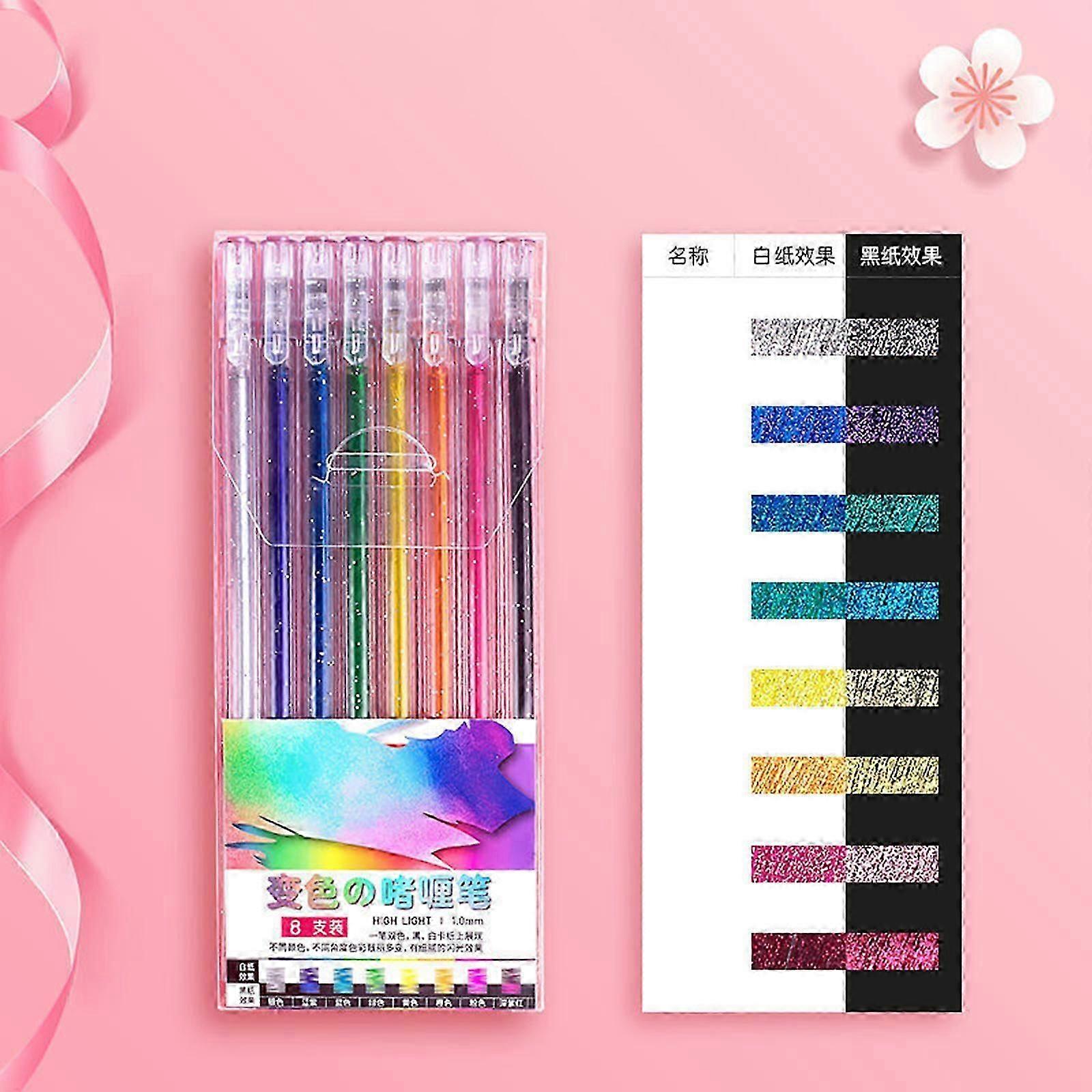 8 ألوان بريق جل مجموعة أقلام ، أقلام جل لامع متعددة الألوان لكتابة الرسم ، أقلام لامعة لتلوين أقلام جل بريق ، أقلام جل لامع للبالغين
