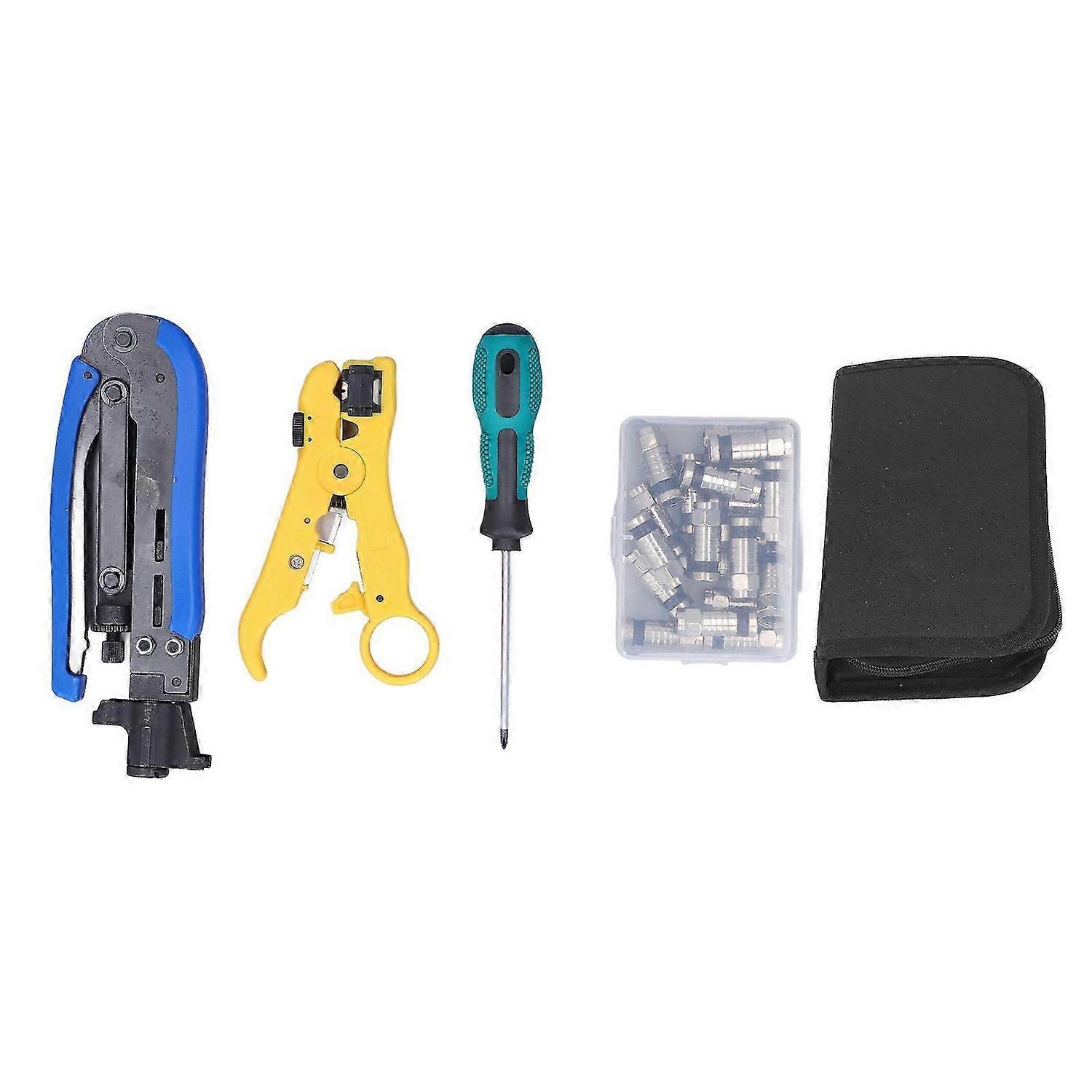 Coax Cable Crimper Kit Multifunctional Coaxial Compression Tool Network Toolkit for Stripping