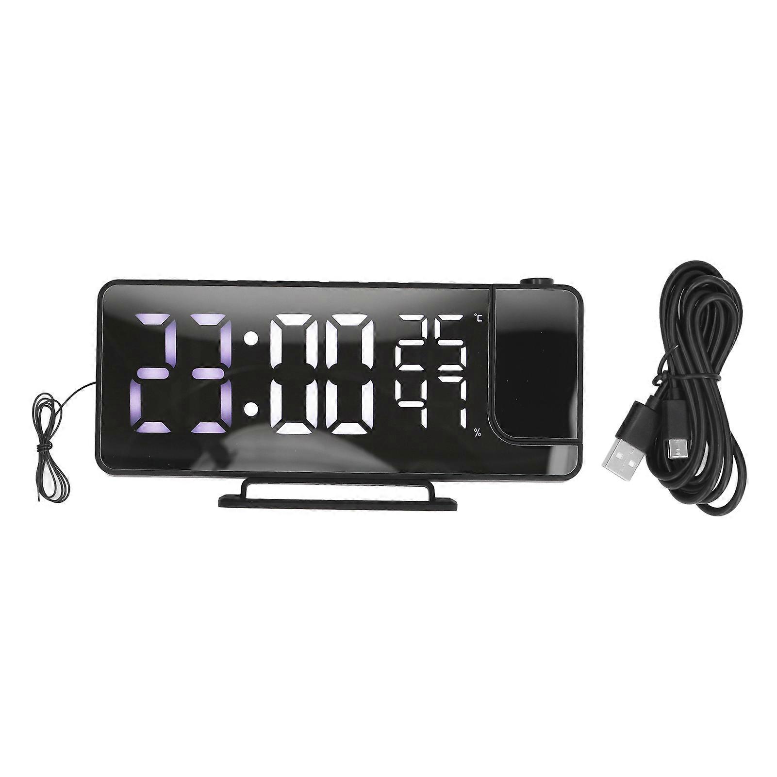 Alarm Mirror Screen USB Charging Snooze 180° Digital Projection Clock with Radio Temp Humidity