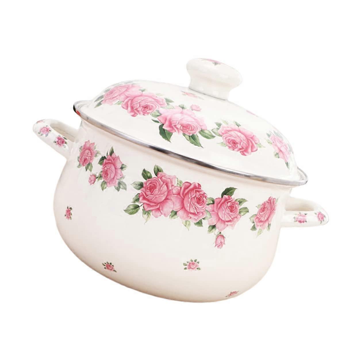 Flat enamel cooking pot, durable soup pot with handle, multifunctional for home use as well as for friends and family.