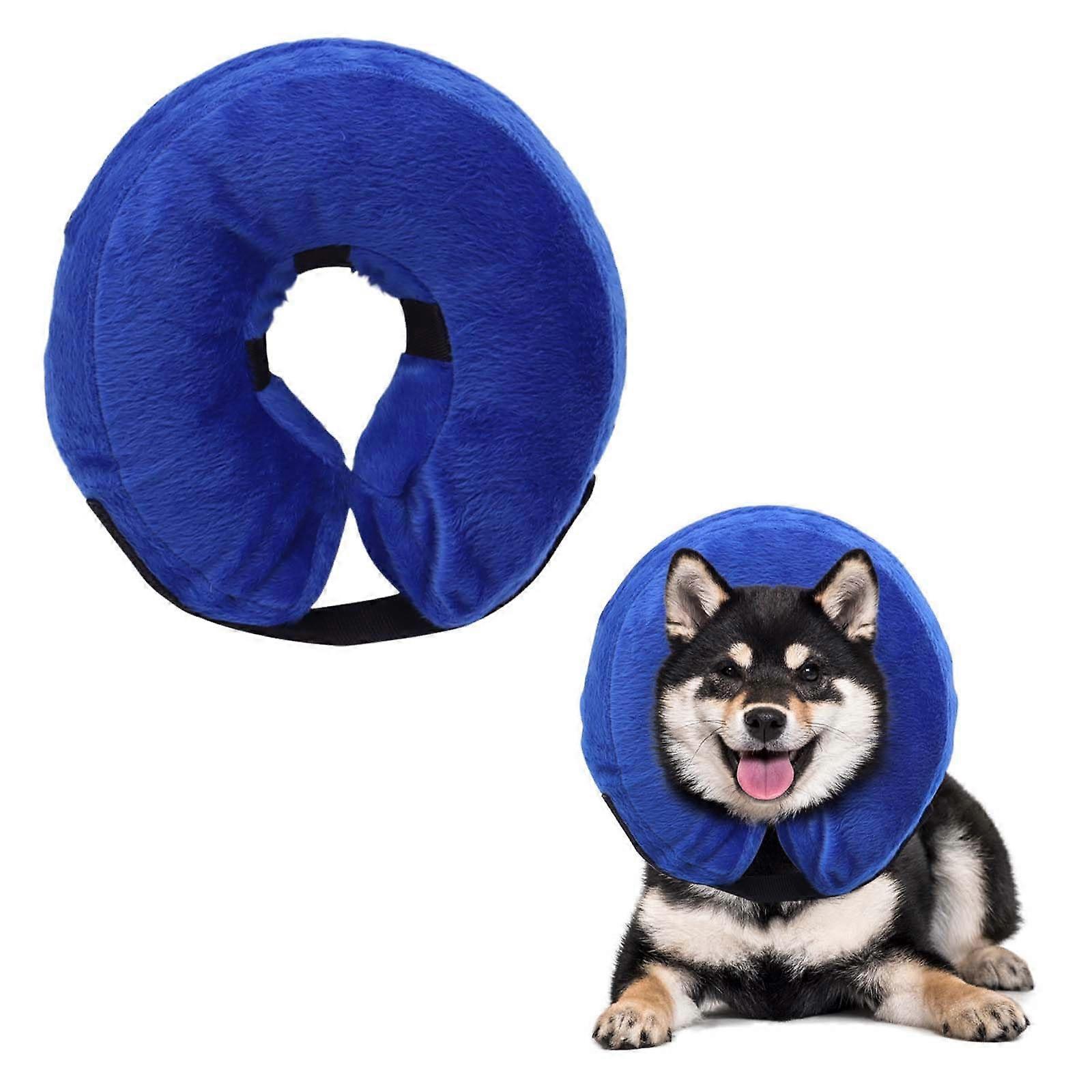 Inflatable Dog Collar Protective Collar Adjustable for Surgery or Wound Healing, Blue