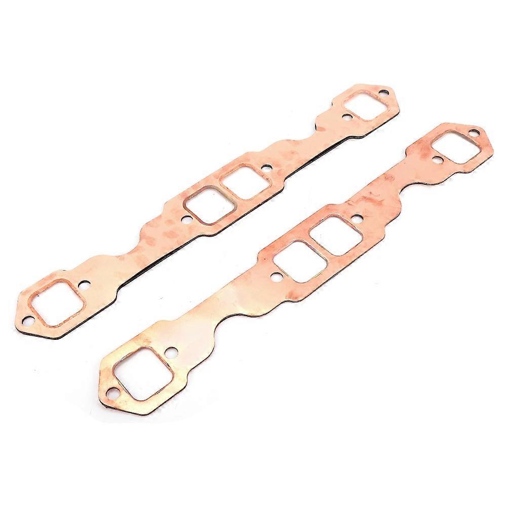 2pcs Square Port Copper Plating Header Exhaust Gaskets Reusable Fit for SBC Chevy 327 305 350