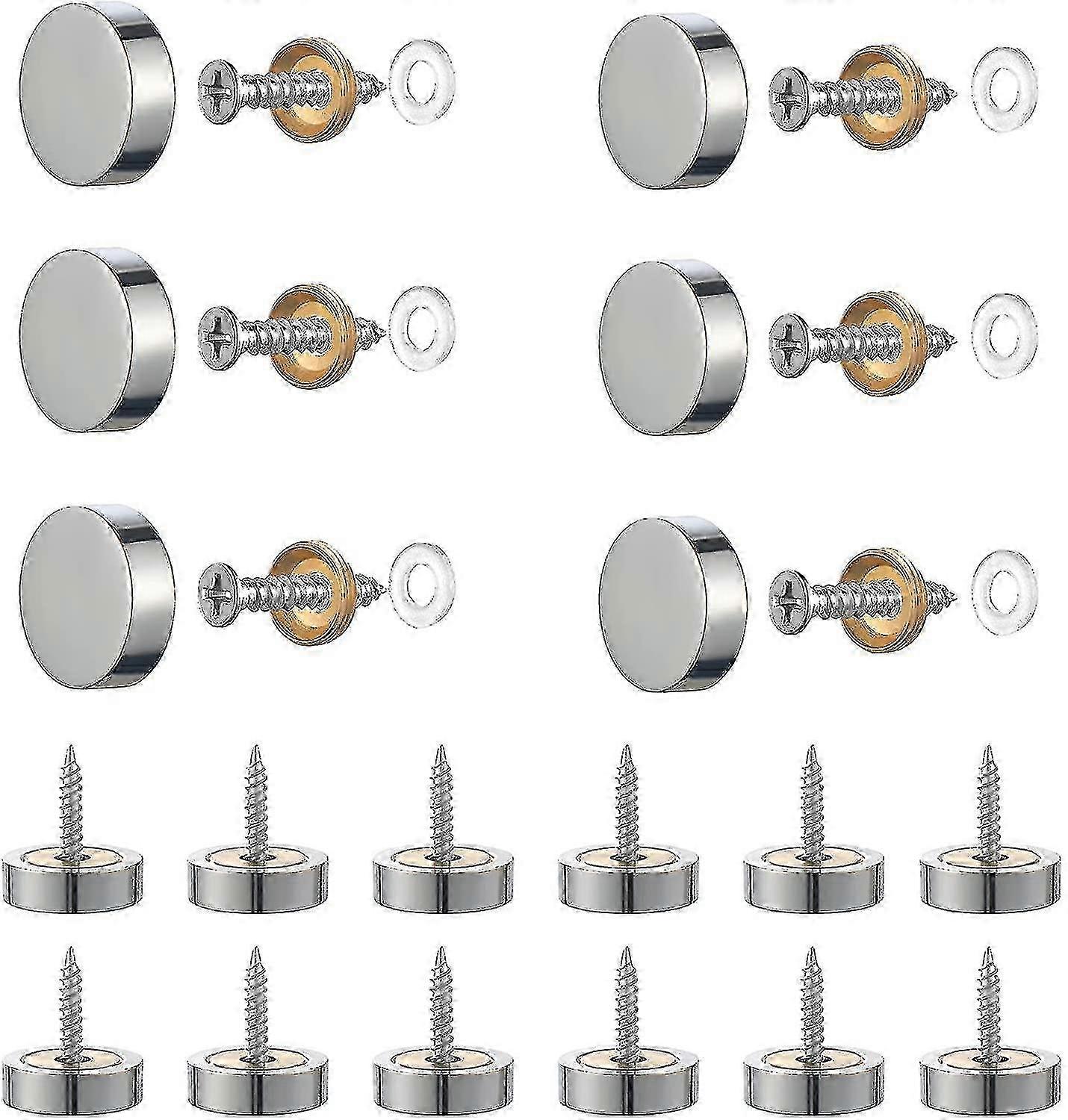 20 set di viti a specchio d'argento, viti in ottone lucido da 12 mm con tappo decorativo a specchio