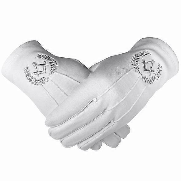 Masonic Cotton Gloves With Machine Embroidery Square Compass Silver (2 Pairs)