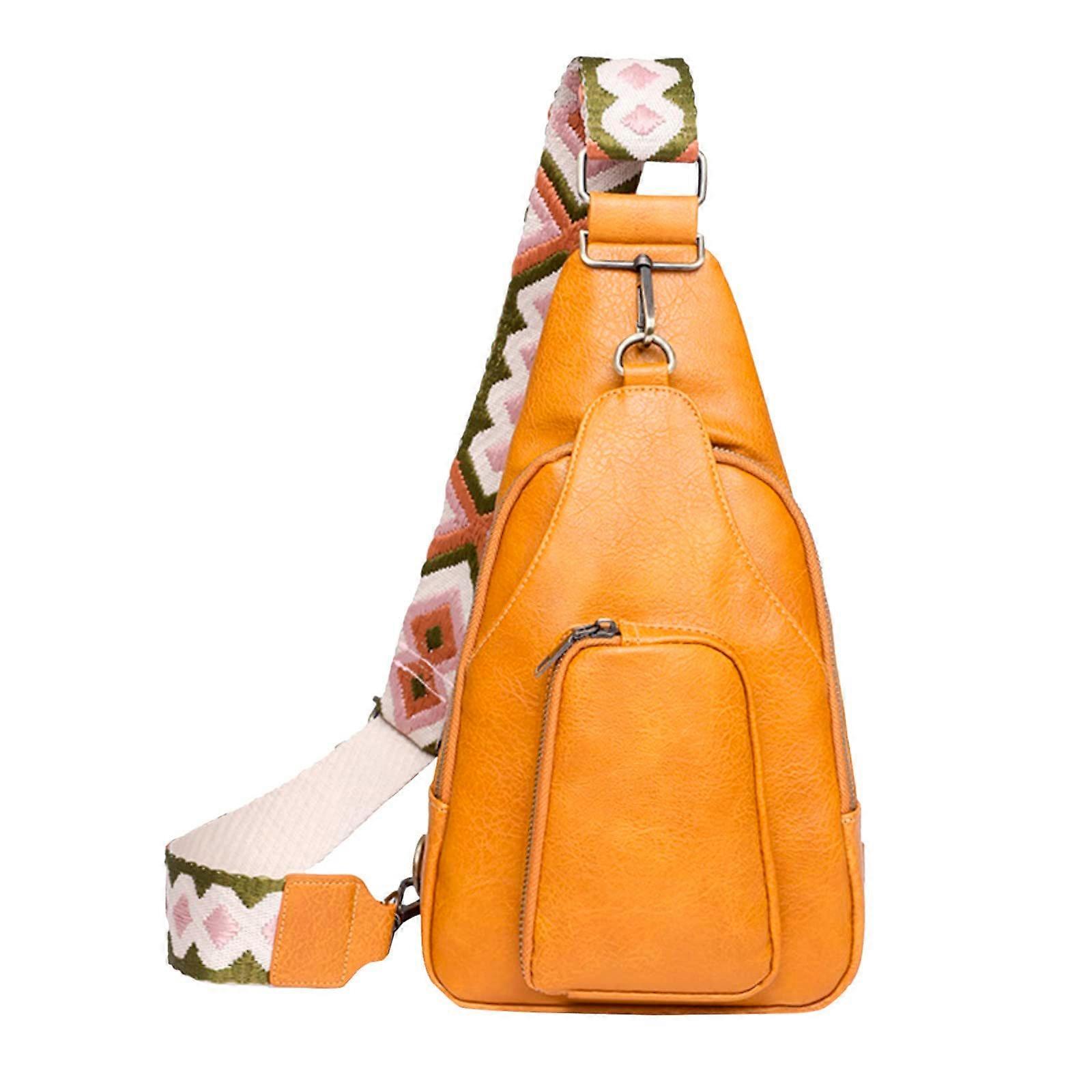 Leather Women's Small Crossbody Bag, Yellow Shoulder and Chest Bag, One Size Compatible for Everyday Use