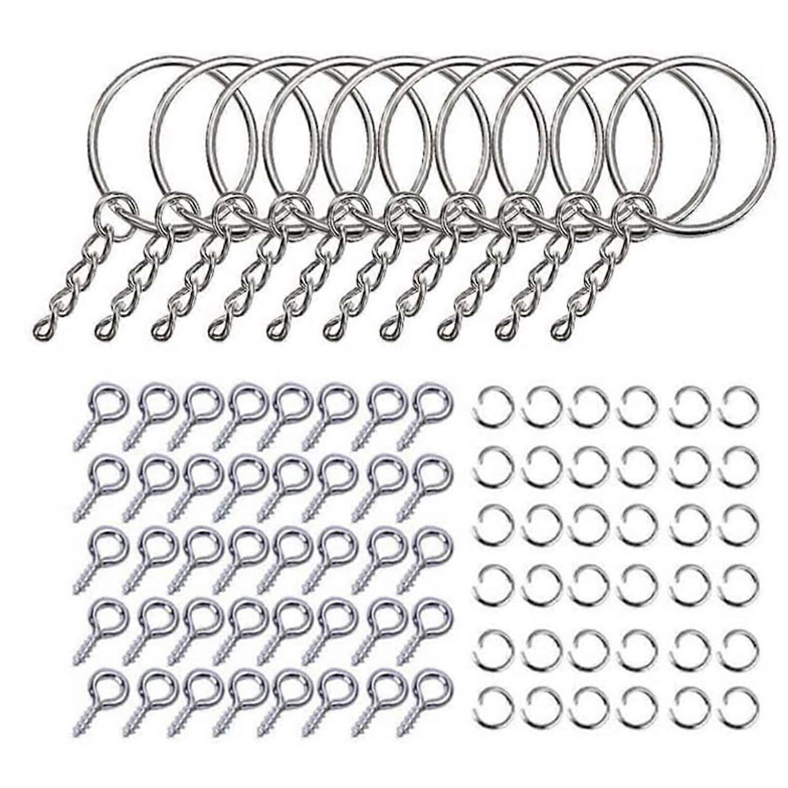 220 pieces of 25mm keychain rings for keychain accessories, including 100 pieces of split rings and 100 pieces of screw eyes for crafting, silver.