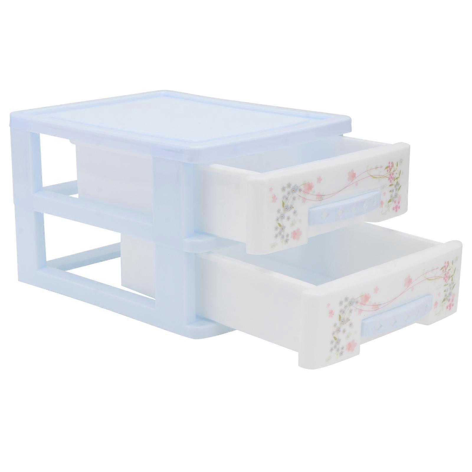 Makeup Brush Storage Organizer Small Storage Bin Drawer Type Structure 17X13CM Two-layer Blue For Nail Polish 1Pc
