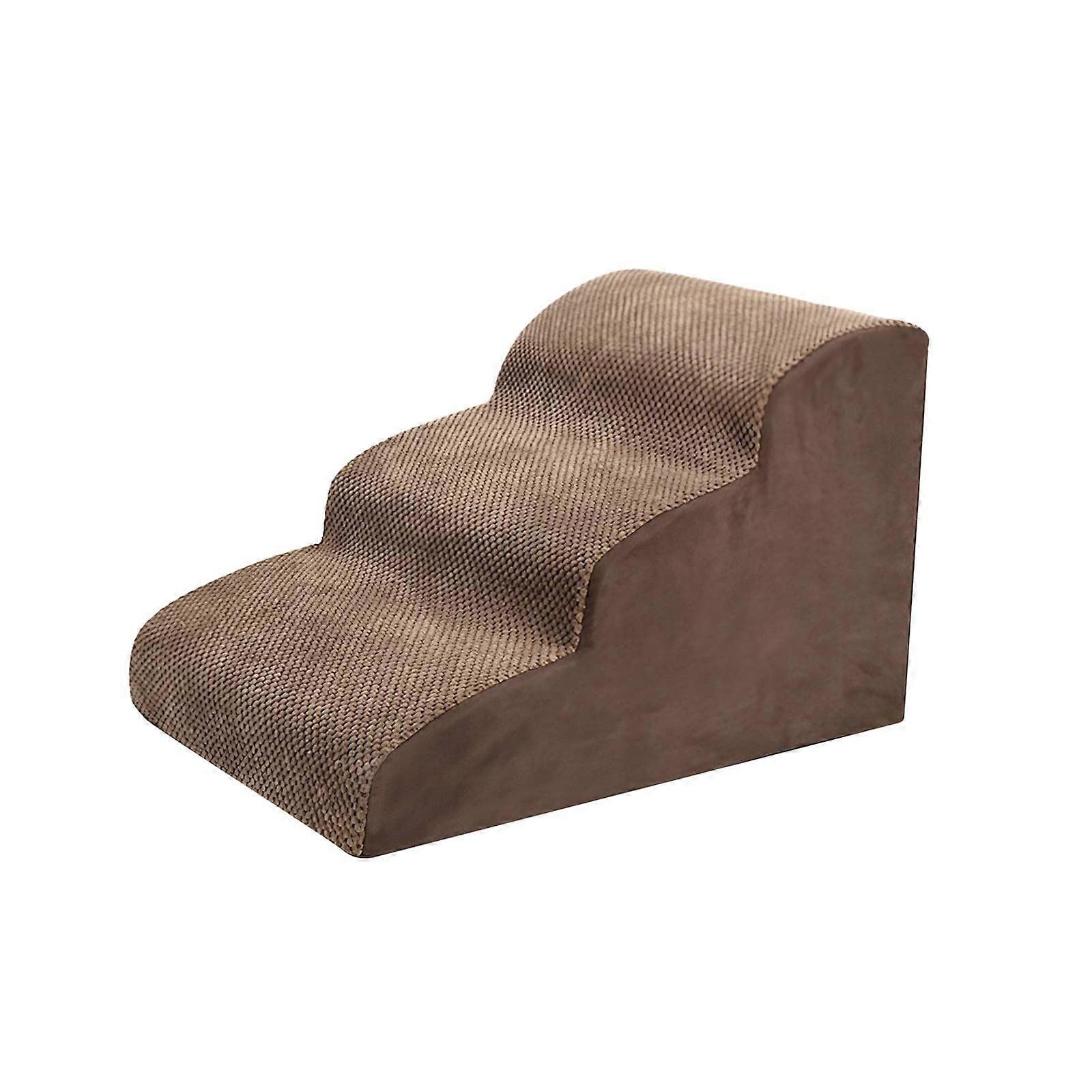 Pet Steps 3-Level Wide Brown Dog Staircase With Removable Cover Portable Non-Slip