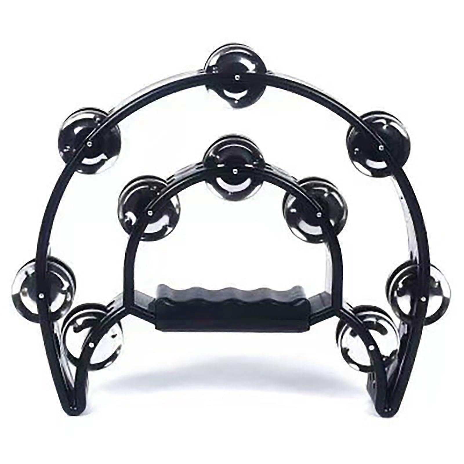 Tambourine, Half Moon Handheld Tambourine, Double Row Bell Ring Percussion Instrument in Black for Kids and Events