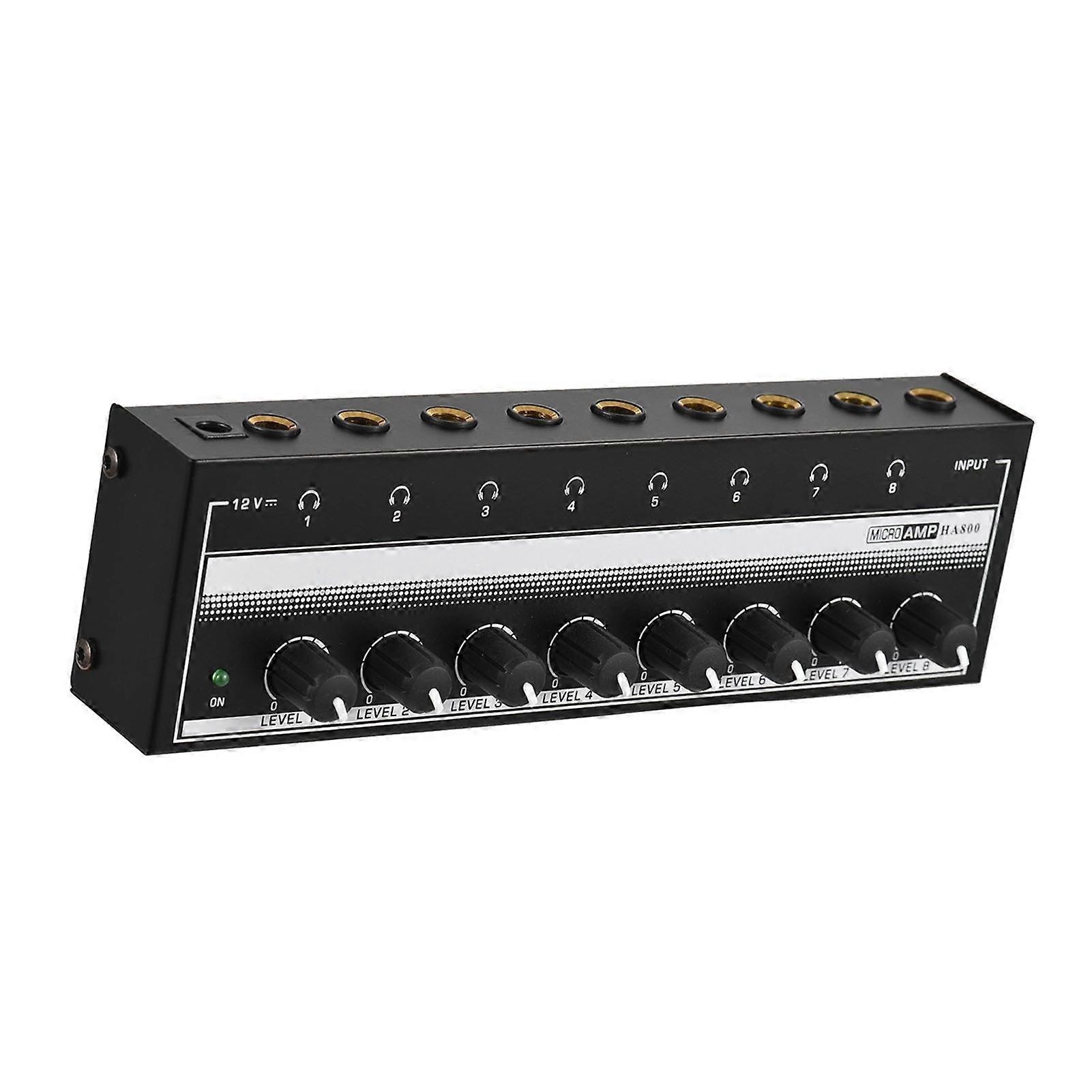 HA800 Headphone Amplifier Audio Amp. Ultra-compact 8 Channels Mini Audio Stereo Microphone AMP. with Power Adapter