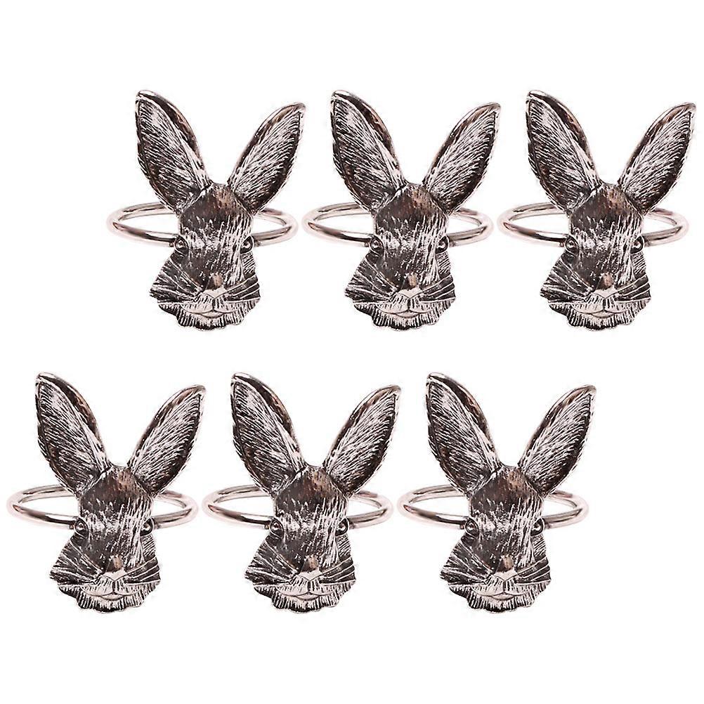 Silver Alloy Napkin Rings with Rabbit Design for Thanksgiving Party Decoration 6pcs