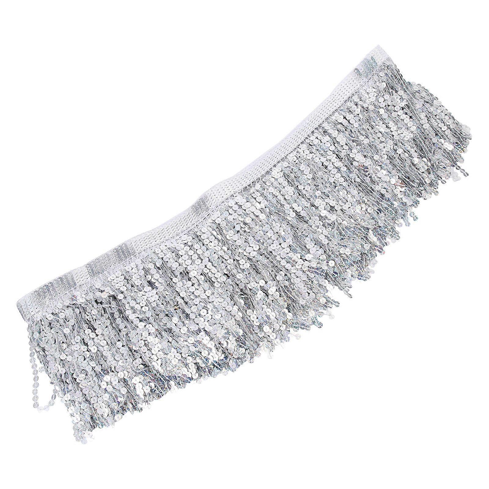 Silver Sequin Fringe Trim for Decor Made from Durable Plastic Great for DIY Clothes and Craft Projects 10mm Width