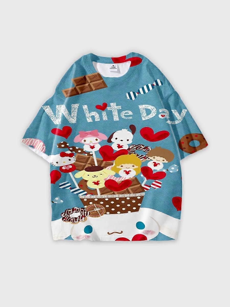 T-shirt round neck Cartoon Pattern loose short sleeve E2450