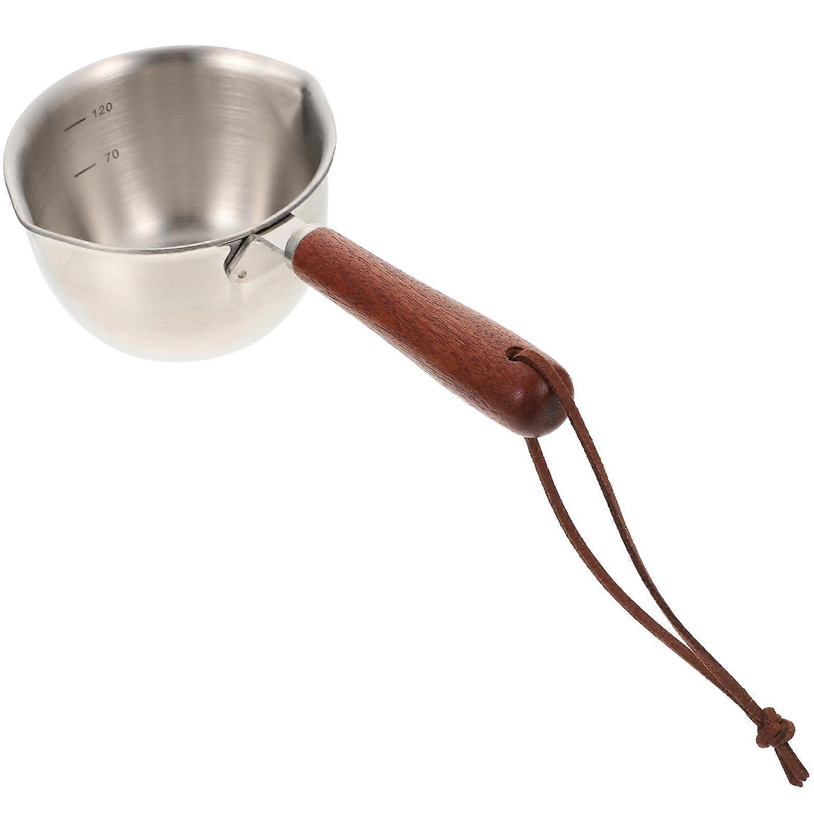 Stainless Steel Saucepan with Wooden Handle, Non Stick, Lightweight, Multi Use Cooking Pot for Boiling and Heating Oil, Ergonomic Design, Easy to