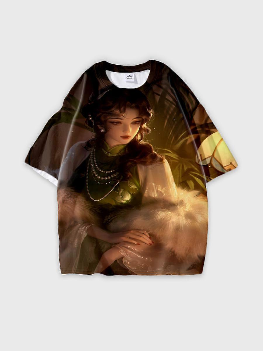 T-shirt round neck book Characters Pattern loose short sleeve P3075