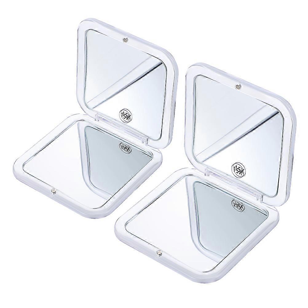2pcs Compact Foldable Travel Makeup Mirror with 15X and 1X Magnification Small Handheld Pocket Mirror for Purses