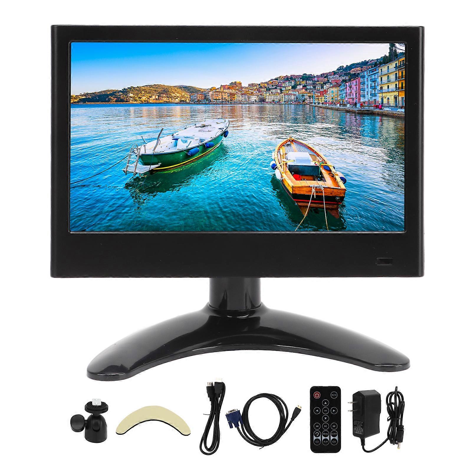 7 Inch Portable Monitor Color VGA AV DC USB HD Multimedia Interface Dual Speakers with Remote Control 100‑240V US Plug