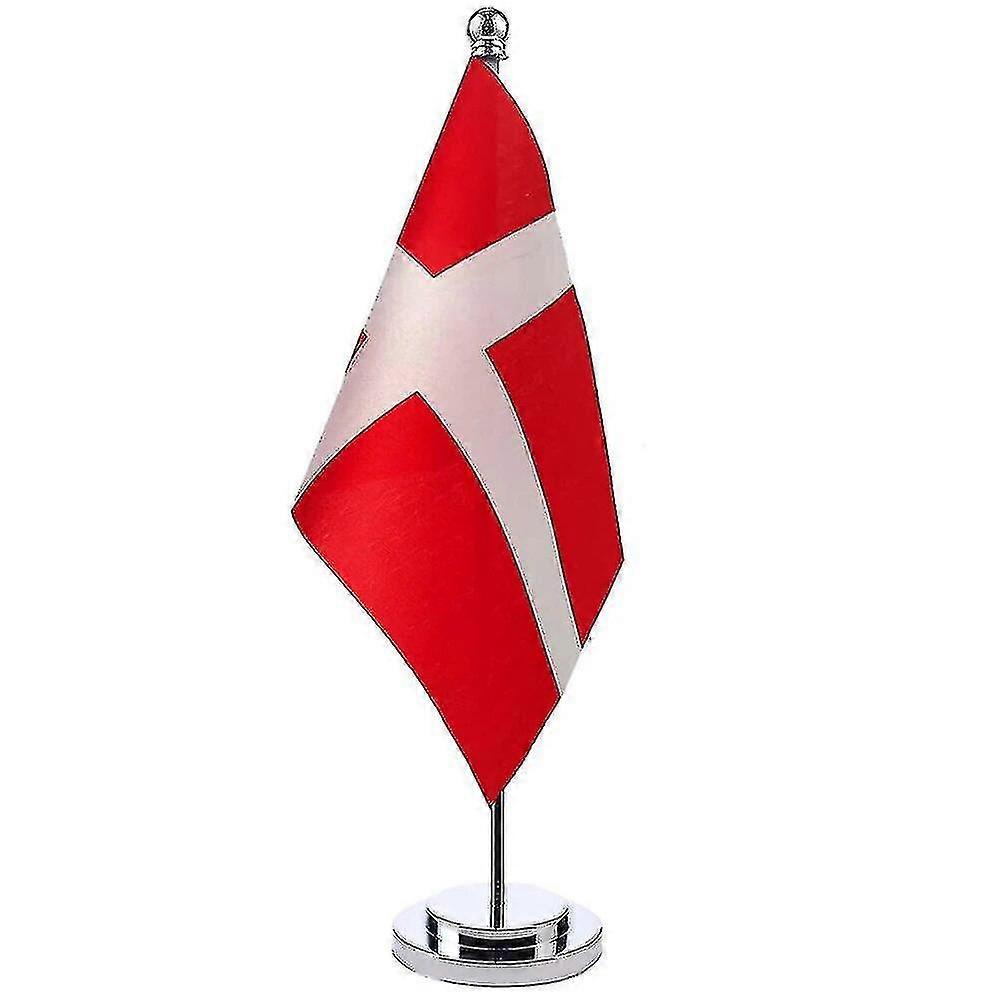 14x21cm Mini Flag Of Denmark Banner Meeting Boardroom Table Desk Stand Stainless Steel Pole The Dani