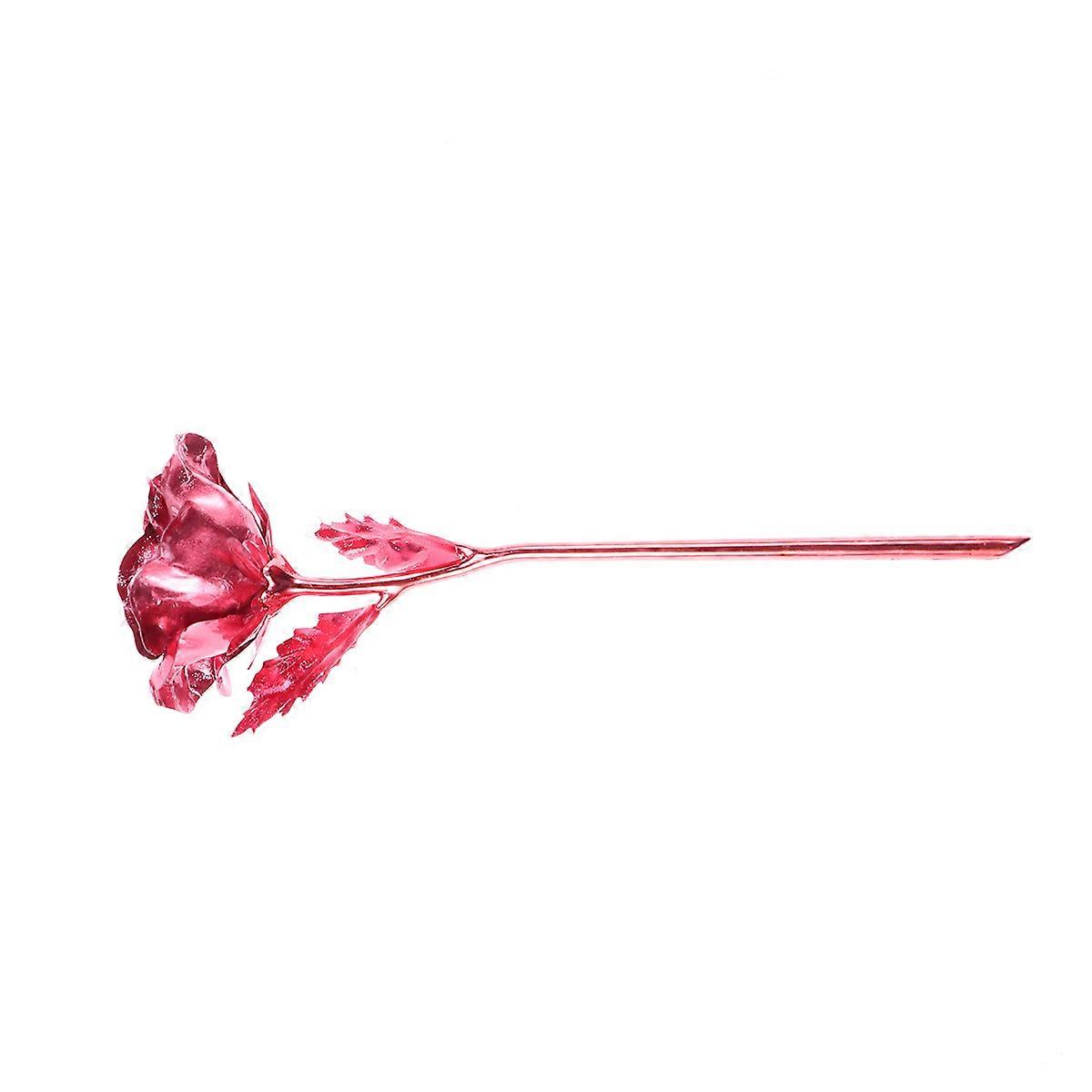 Elegant Red Golden Rose Metal Flower for Valentine's Day Gift, Never Wither Gold Foil, Long Stem 24K