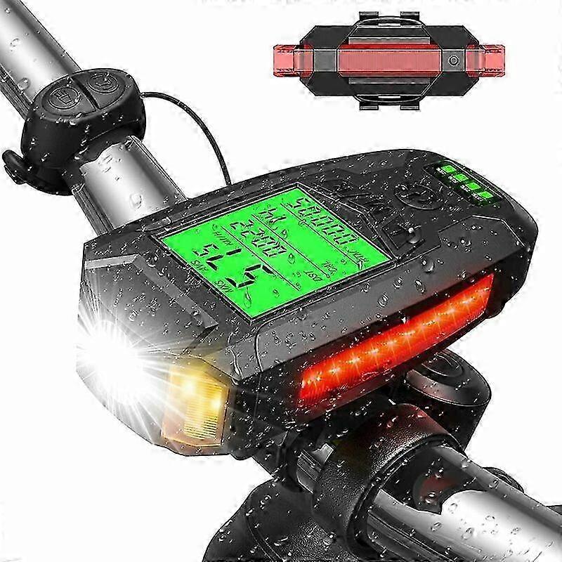 USB Rechargeable Bike Light with Speedometer, Powerful LED Front & Rear Light for Mountain Biking