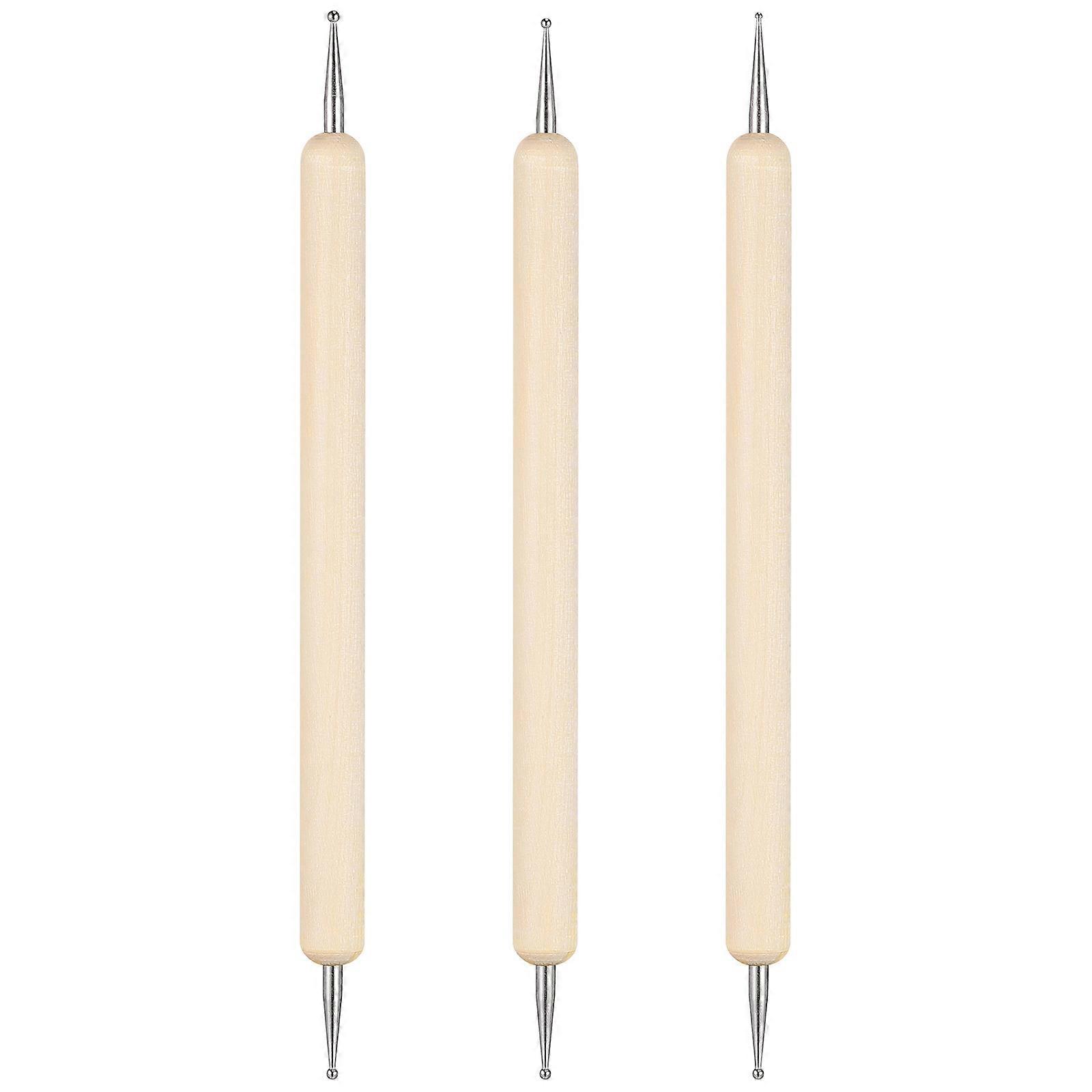 Wooden Handle Ball Styluses with Stainless Steel Ends for Clay Sculpture and Embossing Projects 3 Pieces