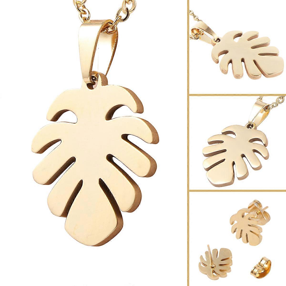 Fashionable Palm Leaf Pendant Set Complementing Any Attire or Ensemble