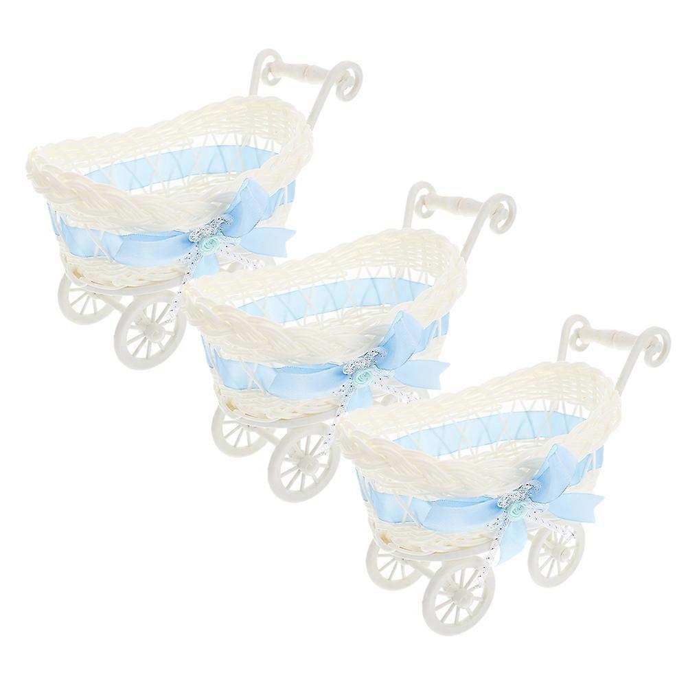 Small Woven Baskets Storage Solution 3Pcs Stroller Shape Decorative Gift Holder For Weddings Baby Showers