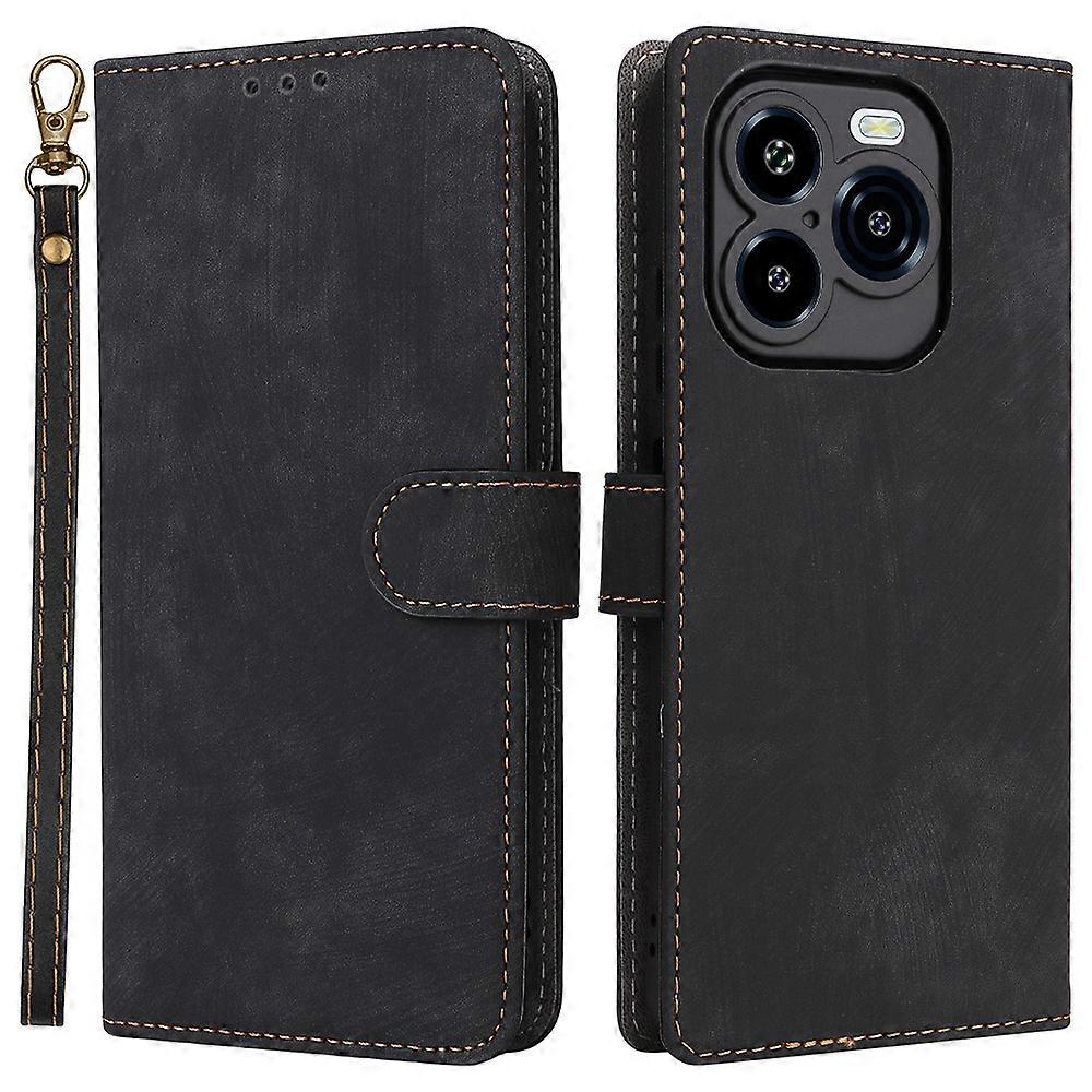 لمحفظة Oukitel C65 / C65 Pro Case RFID حجب غطاء الهاتف من جلد PU مع حزام أسود