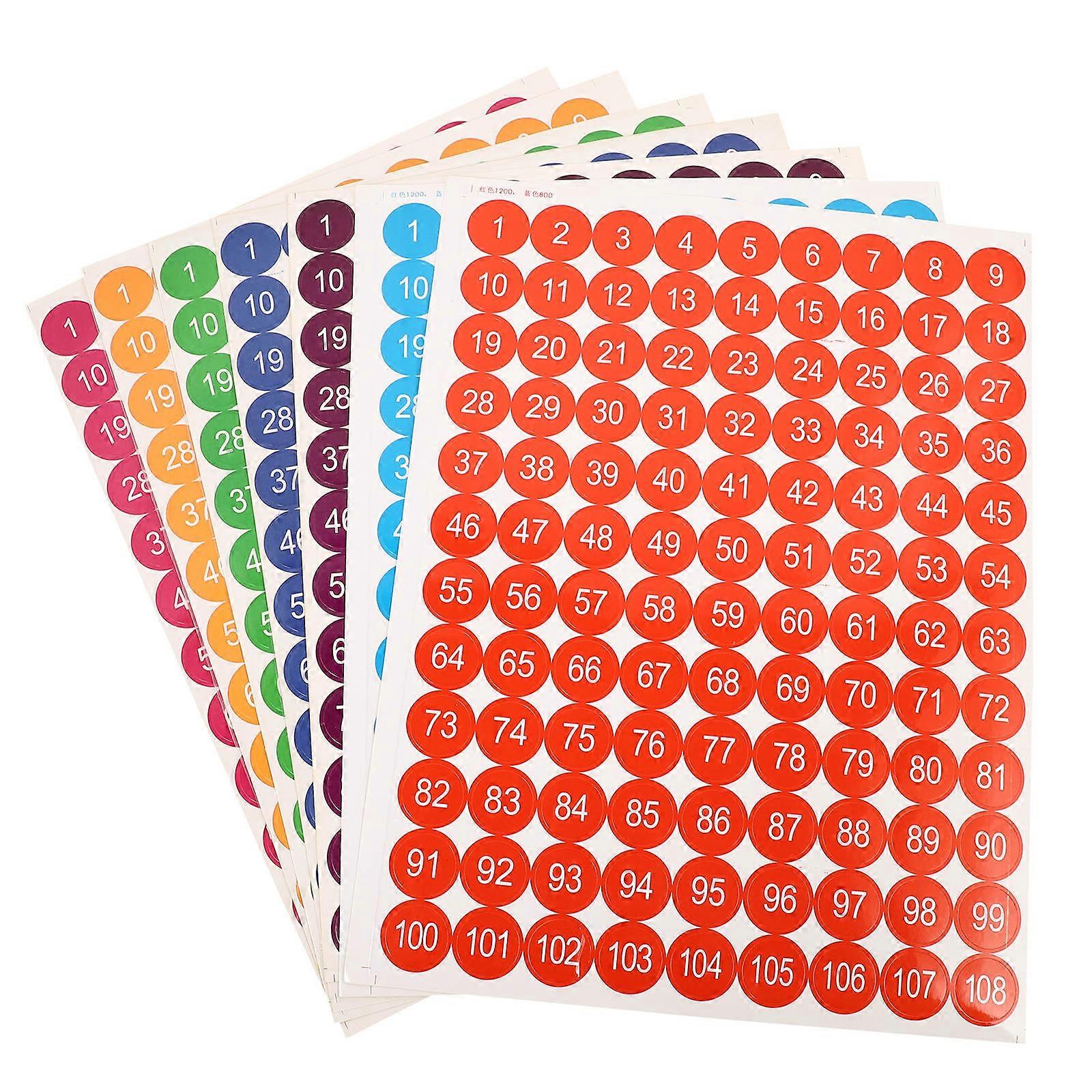 Assorted Color Number Stickers Self Adhesive for Decoration 7 Sheets in 1 Bag