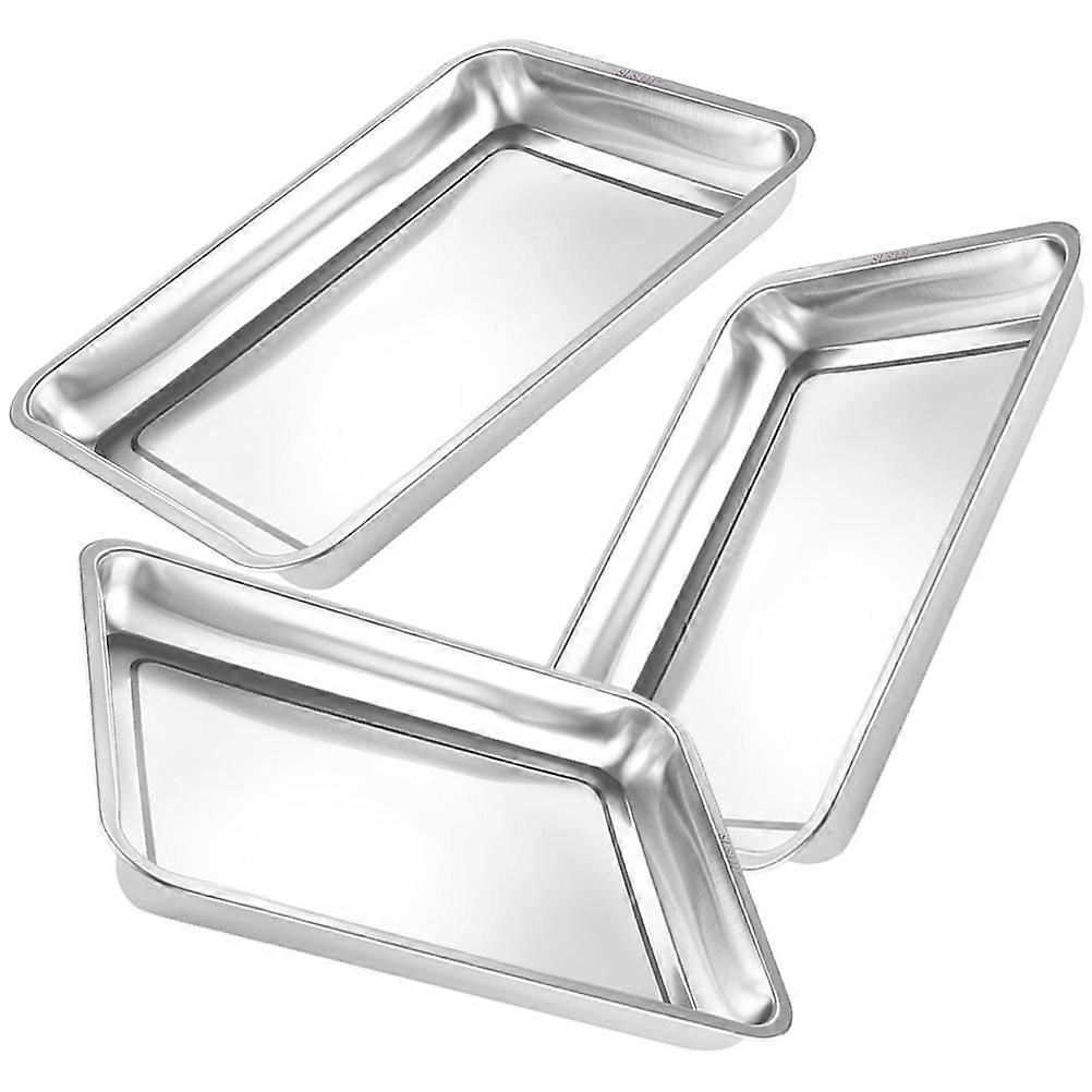 Silver Stainless Steel Oven Tray for Storage Use 3Pcs Rectangular Pans
