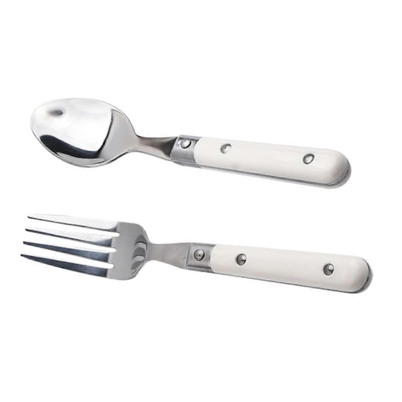 2Pcs Fork and Spoon Stainless Steel Ivory Handle Tableware and Dinnerware For Daily Use Dishwasher Safe Easy to Clean