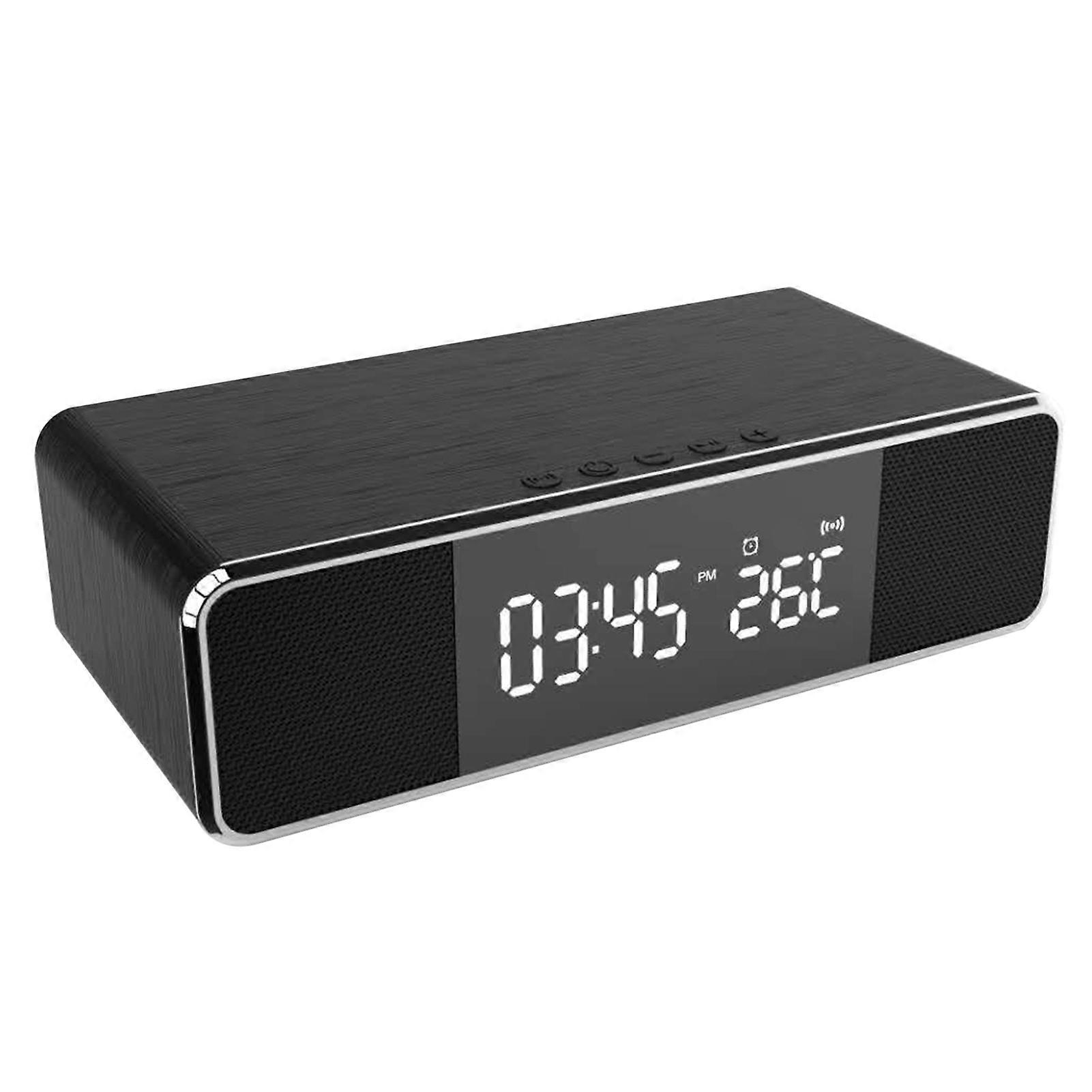Qi Wireless Charging Alarm Clock with Bluetooth Speaker, Thermometer, and Easy Setup