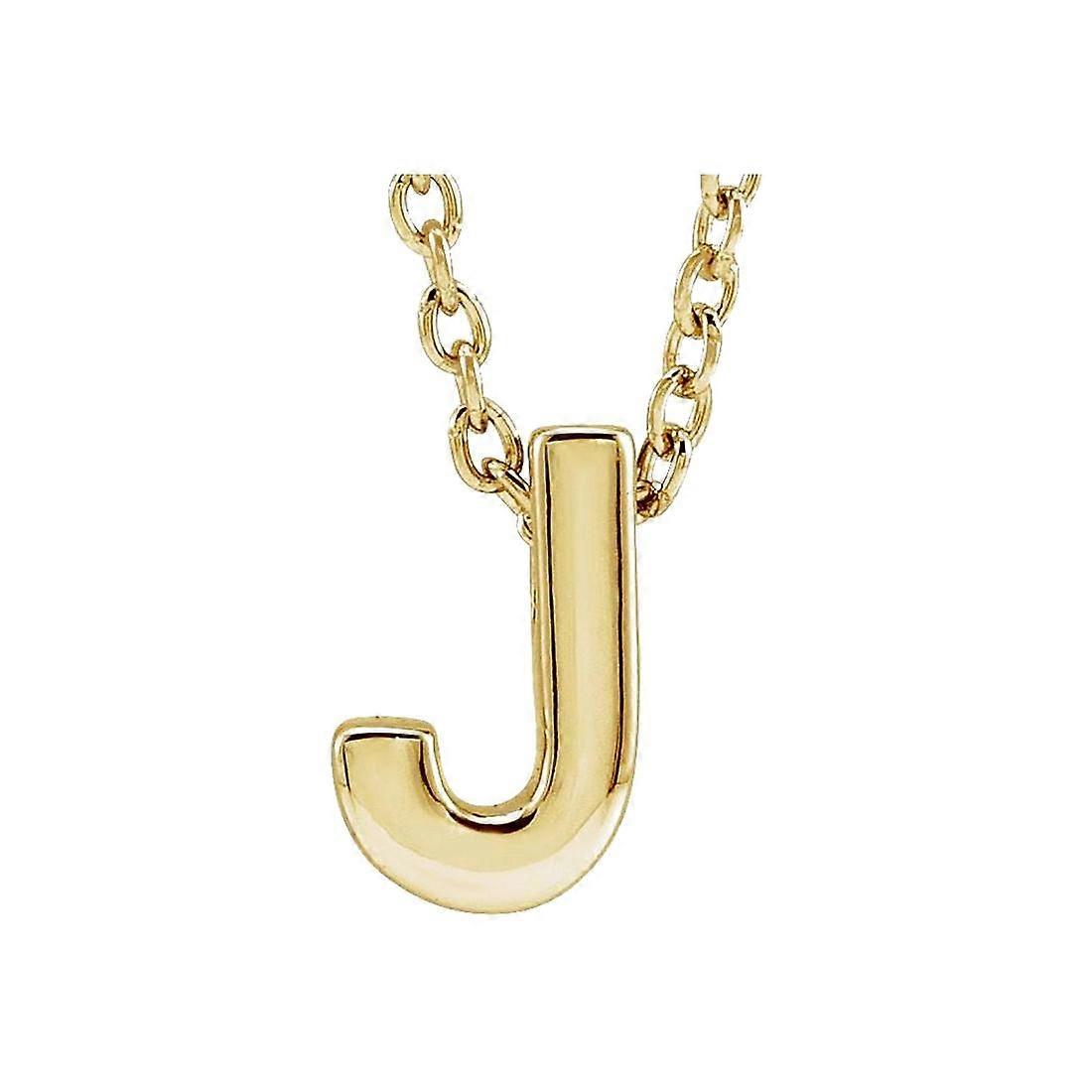 14KイエローゴールドレターネームパーソナライズモノグラムイニシャルJ 8x5.3mm 16 18インチポリッシュイニシャルペンダントスライドネックレス-P