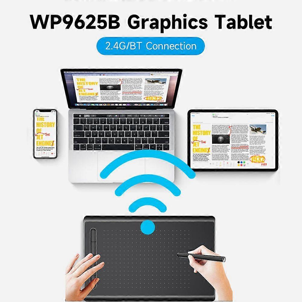 WP9625N Graphics Tablet Drawing Tablet 8192 Levels Pressure Sensitivity 5080LPI Resolution 230PPS Read Speed 2.4G/BT Connection