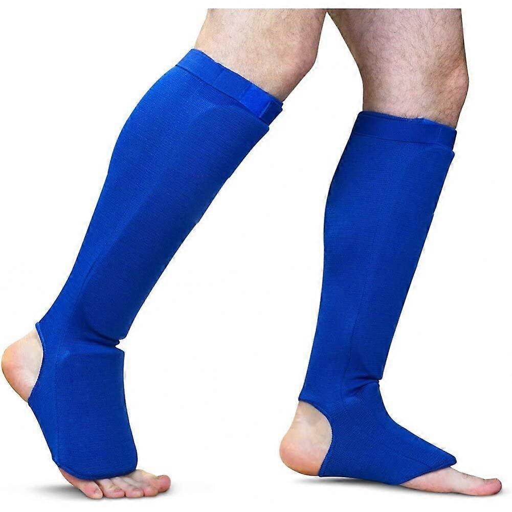Mma Elastic Cloth Shin Instep Padded Guards Kickboxing Muay Thai Instep Padded Training Sparring Shin Guards Judo Accesorios Blue