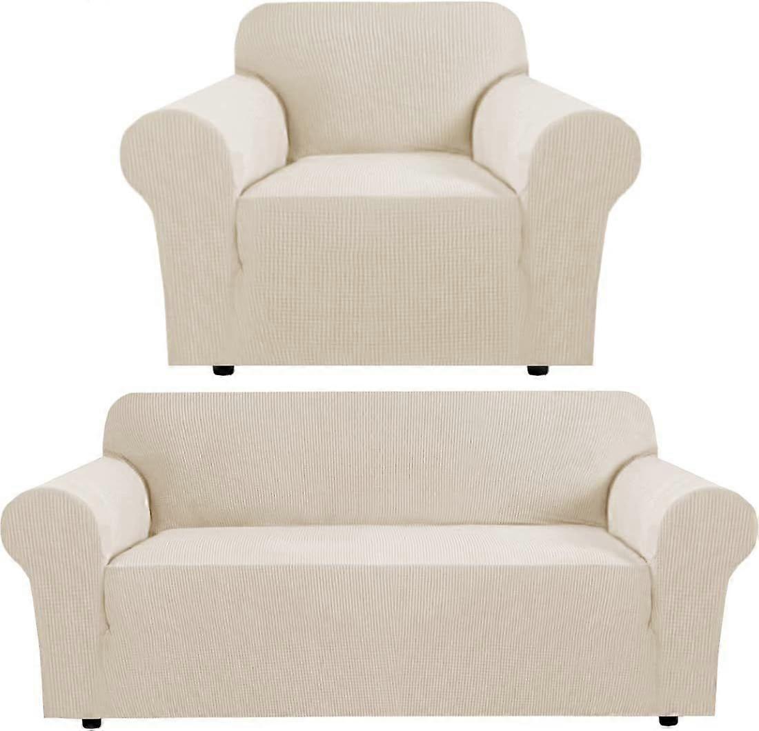 Stretch Sofa Covers (Sofa 72"-96": Natural) for 3 Cushion Couch Bundle Stretch