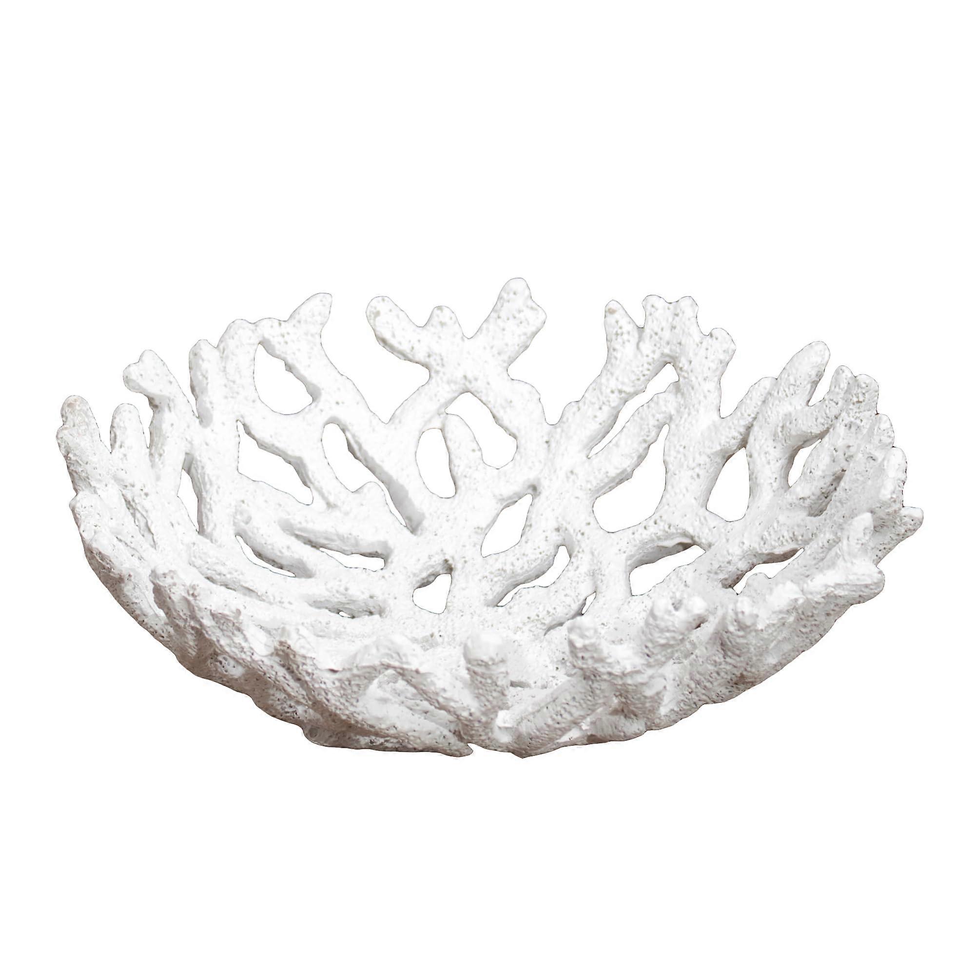 White Coral Display Bowl Resin Round 21x6x21 Cm Open Top Fruit Dish Ornament Table Centerpiece