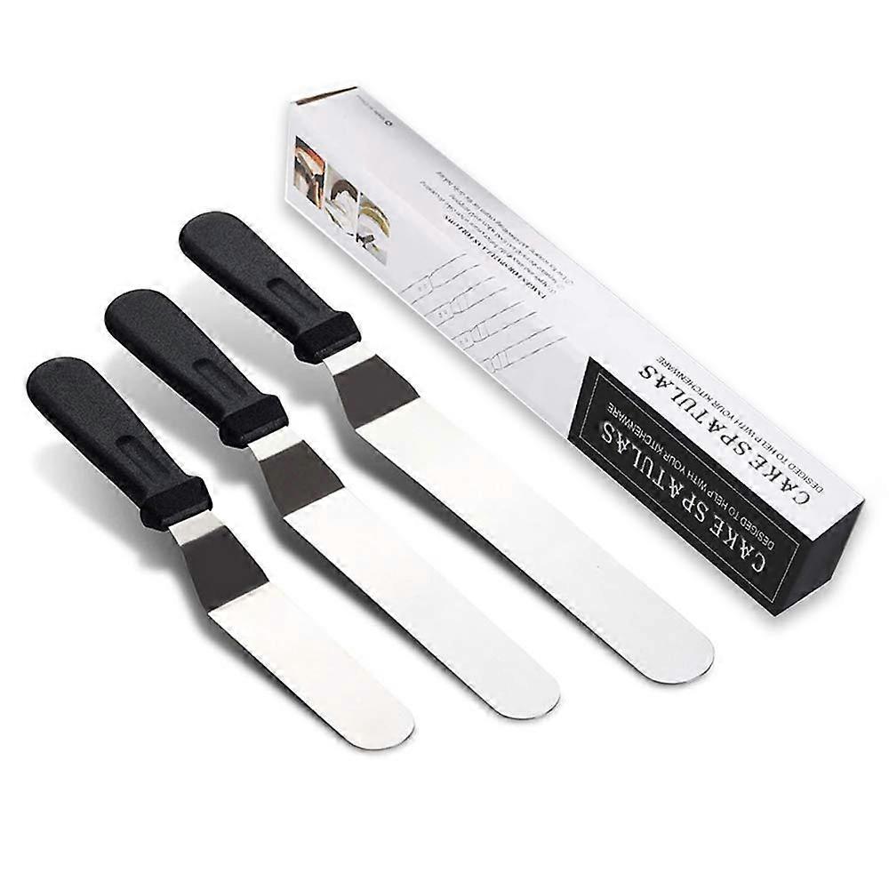 Cake Icing Palette Spatula Set, 3-Piece Stainless Steel Angled Offset Cake Decorating Knife with Non-Slip Handle for Frosting Cupcakes Pastries
