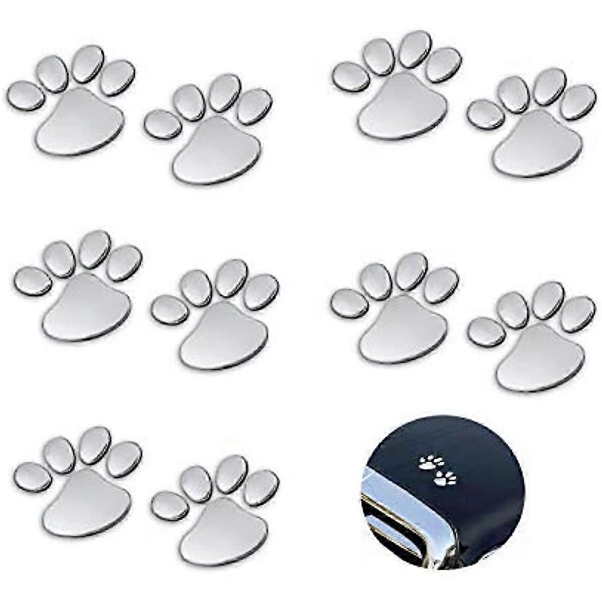 Silver paw print stickers for car - universal 3D decorative dog footprints for windows
