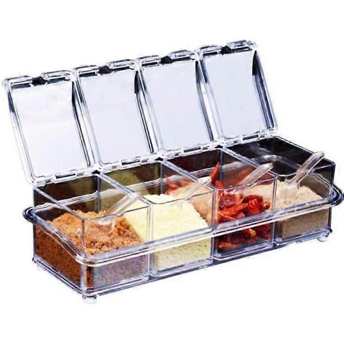 1Pcs Clear Acrylic Spice Jar Containers Spice Pot Kitchen with 4 Spoons Spice Bottle Spice Jars