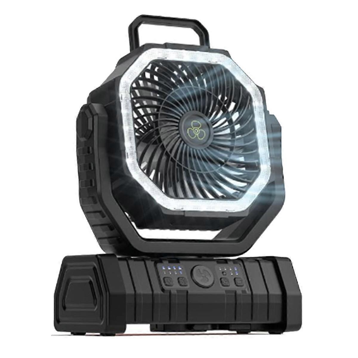 20000mAh Battery Fan Rechargeable with Hook&Bright LED Light Remote Control Timer Auto Oscillation Cordless Fan Black