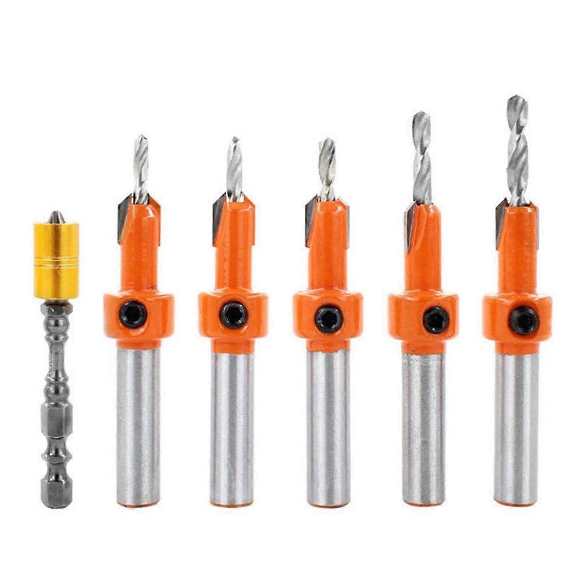 6PC Woodworking Countersink Drill Taper Hole Drill Hole Opener Set Hexagon Screw Hardware Tools Cou