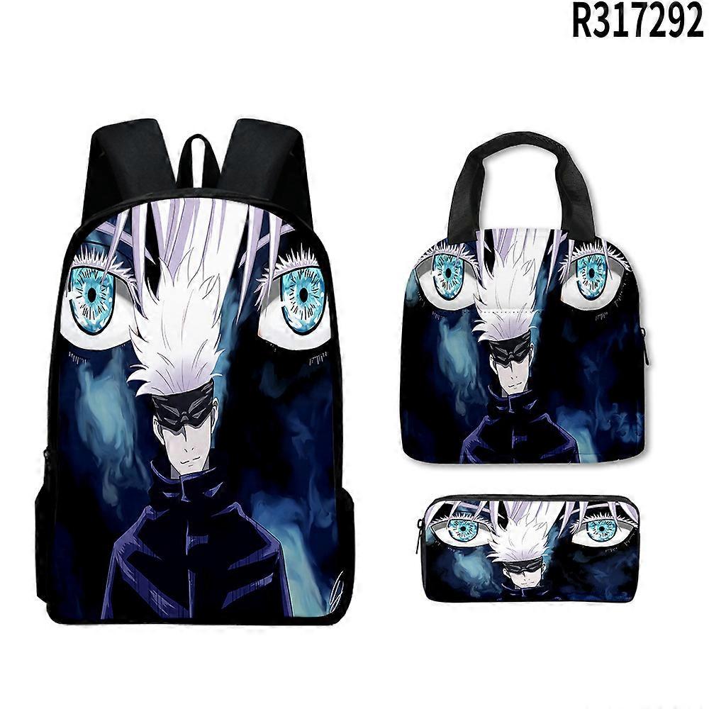 Anime Jujutsu Kaisen Gojo Satoru Backpack Set With Large Capacity Drawstring Lunch Pencil Bag