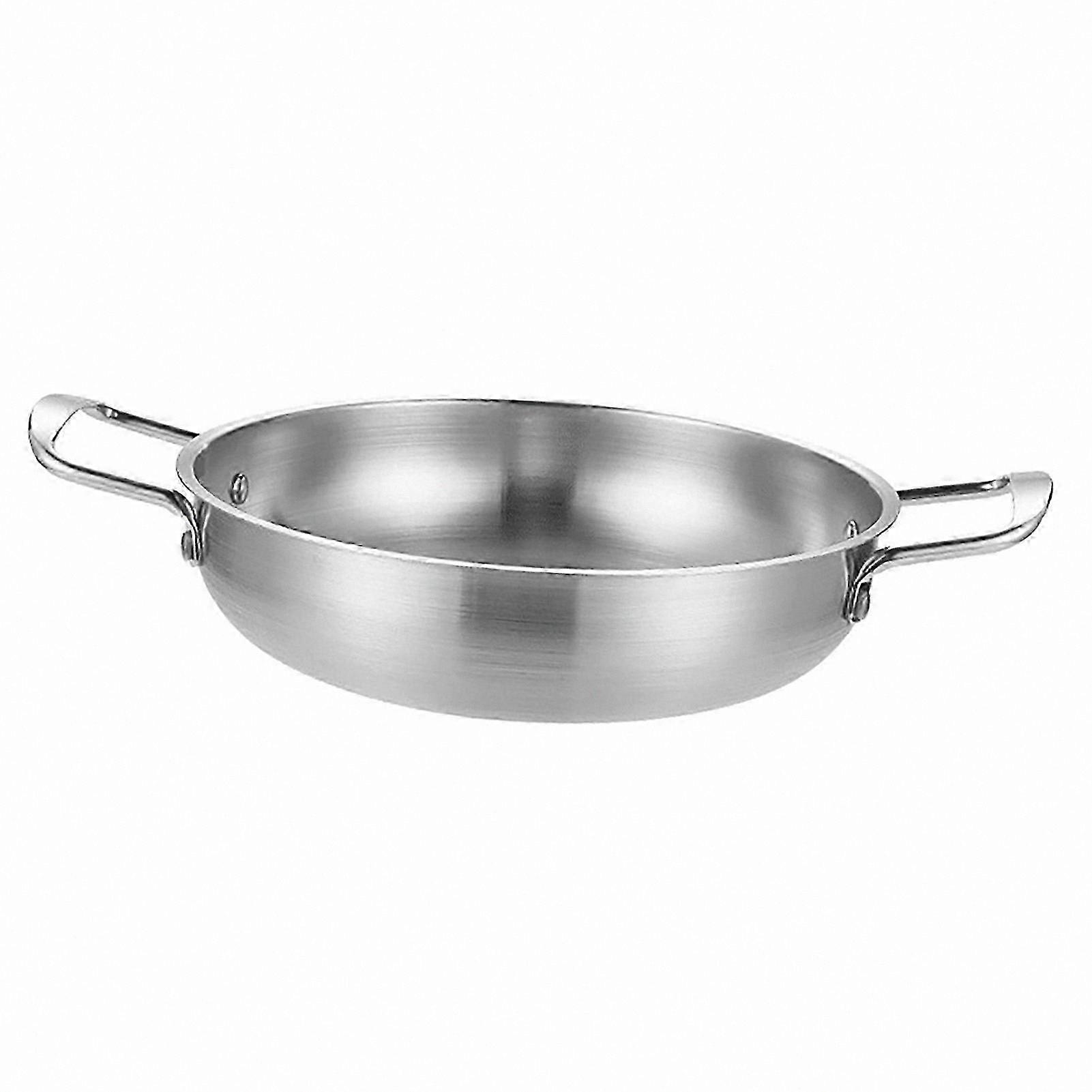 Stainless Steel Frying Pan with Dual Loop Handles, 1350ML Flat Bottom Skillet for Seafood and Rice Dishes