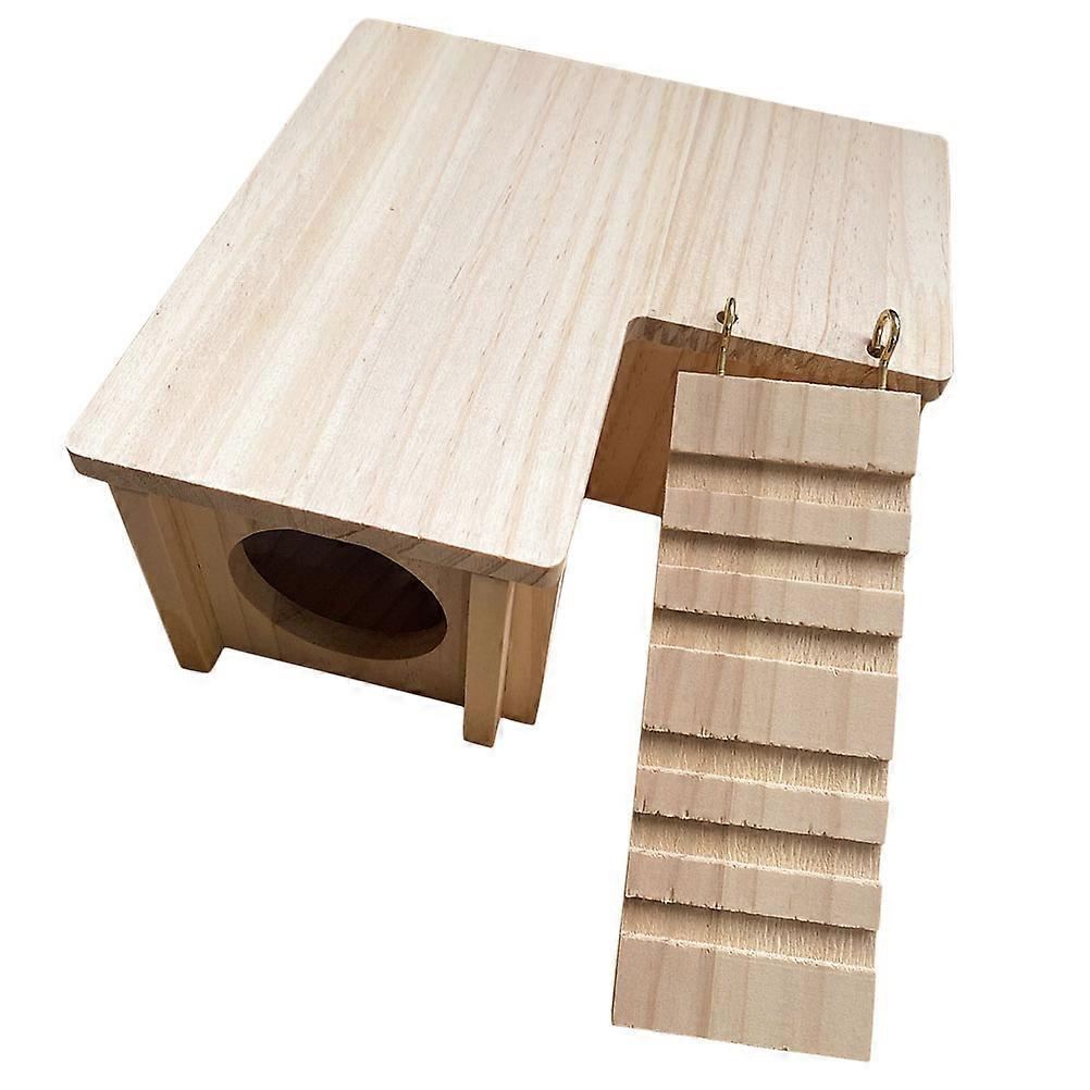 Hamster Hideout Wooden Rabbit Castle for Nesting 2Sets Beige Small Animal House