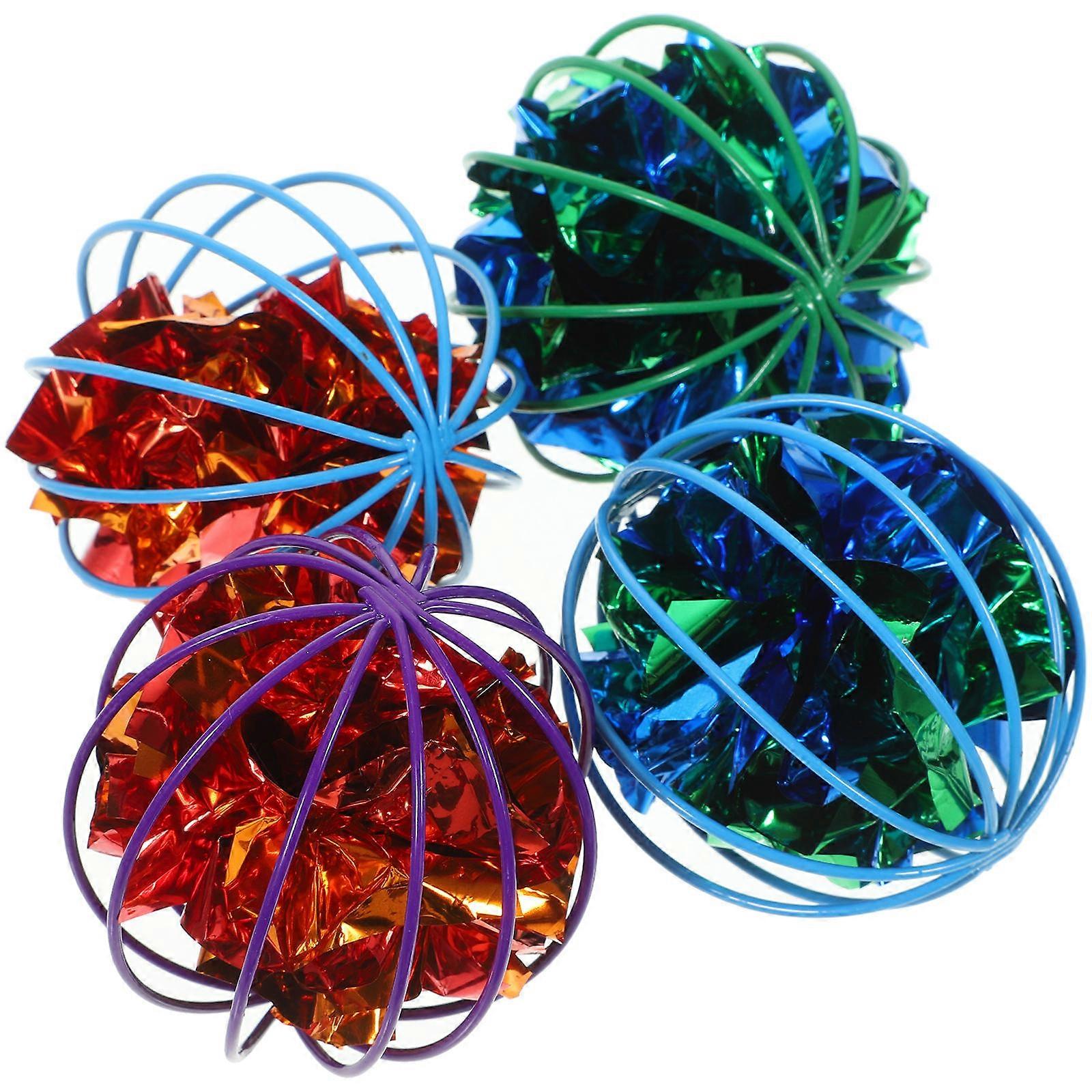 Colorful Cat Balls Toy for Pet Teasing 4Pcs Lightweight Crinkle Balls