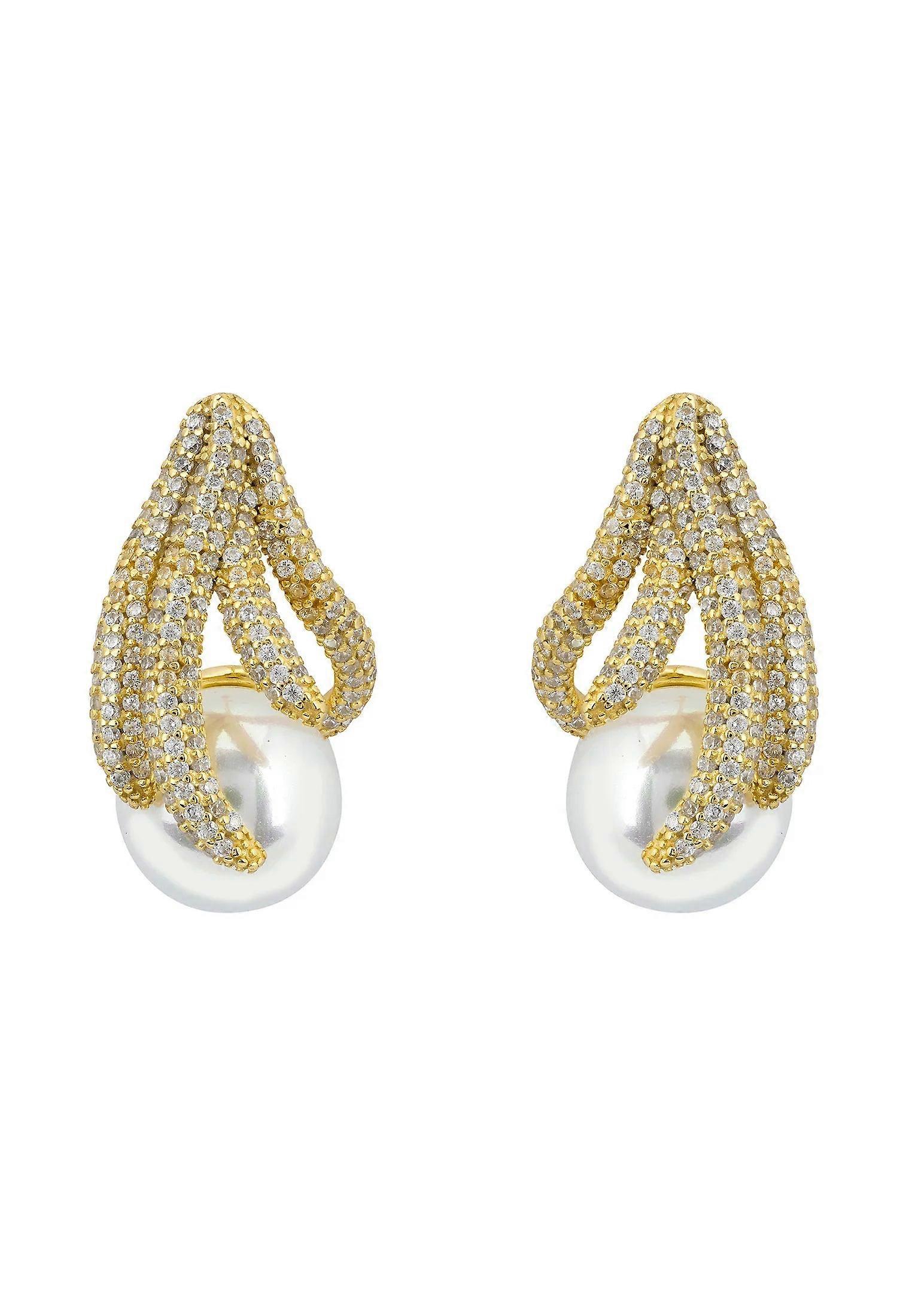 Latelita Moonlit Embrace Pearl Earrings in Gold - 925 Sterling Silver and 18ct Gold Plated - 2.5 cm Length, 2.0 cm Width - Versatile Accessory for Any Outfit - Birthstone for June Symbolizing Purity