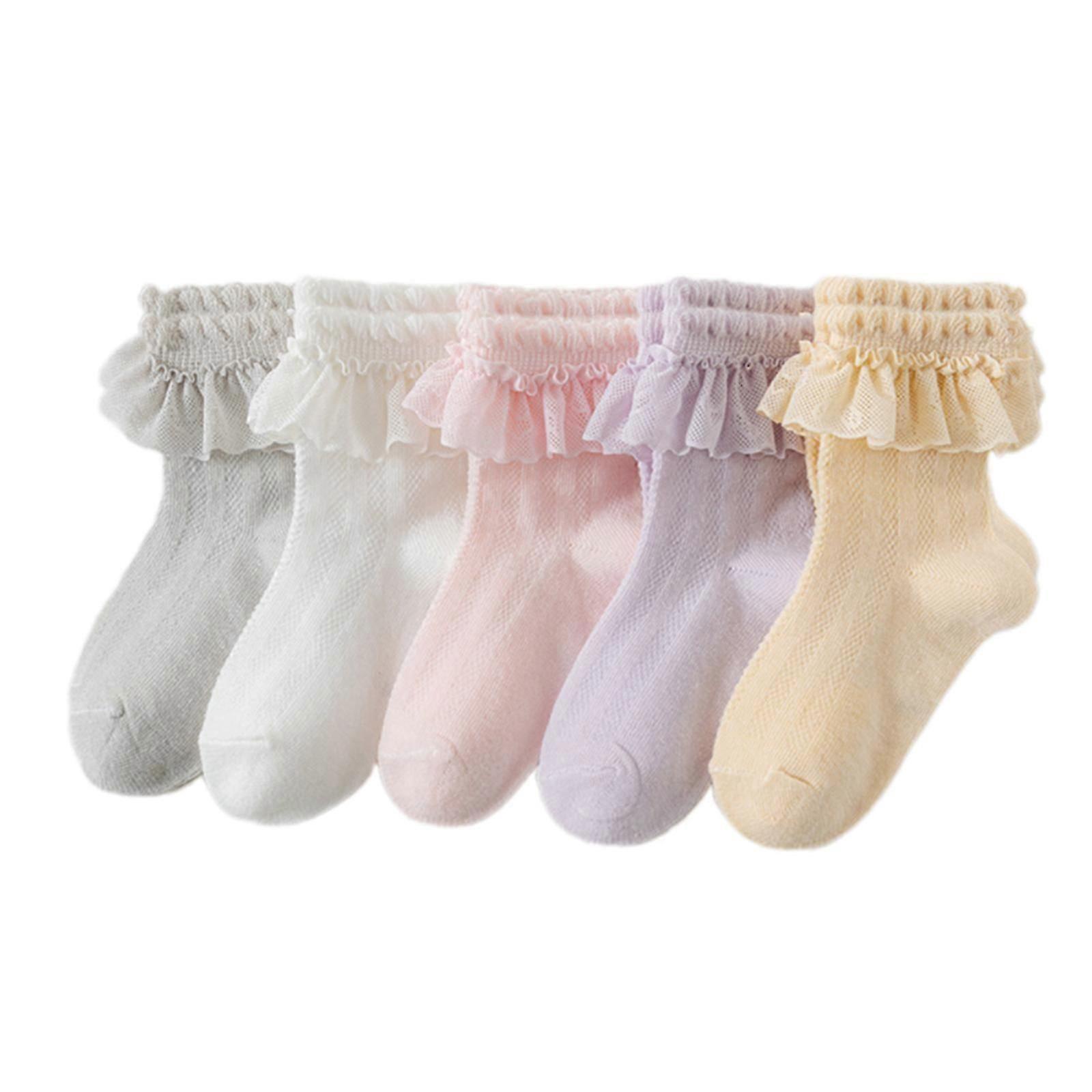 Confortable et tendance filles socquettes avec élégant grand volanté pour les âges 3 à 12 ans enfants porter quotidiennement 5 paires de couleur mélangée M